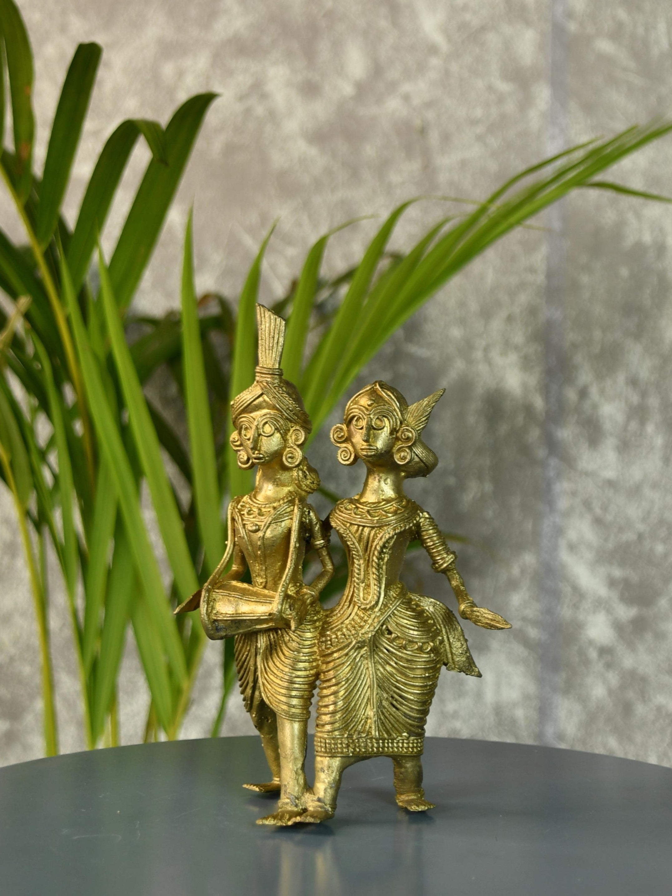 Sowpeace Artisanal Brass Dhokra Sculpture: Tribal Couple with Dhol