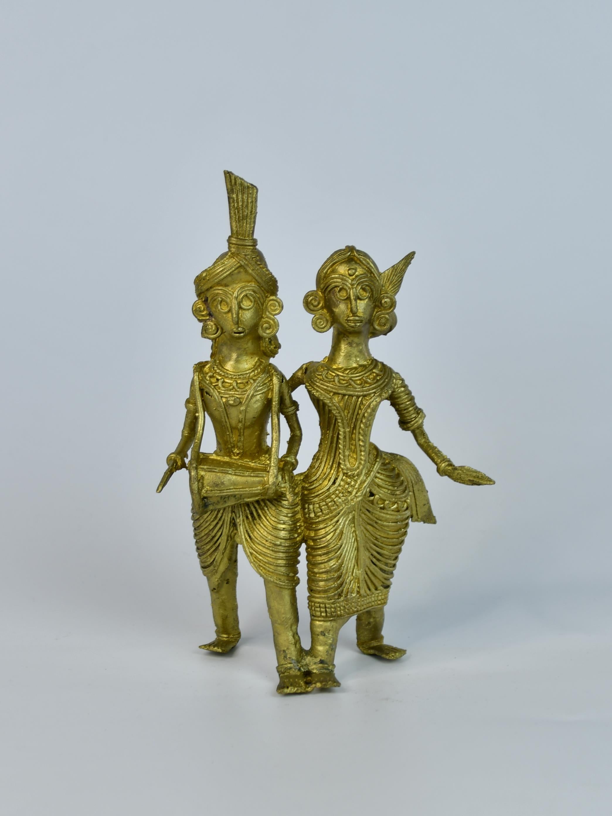 Sowpeace Artisanal Brass Dhokra Sculpture: Tribal Couple with Dhol