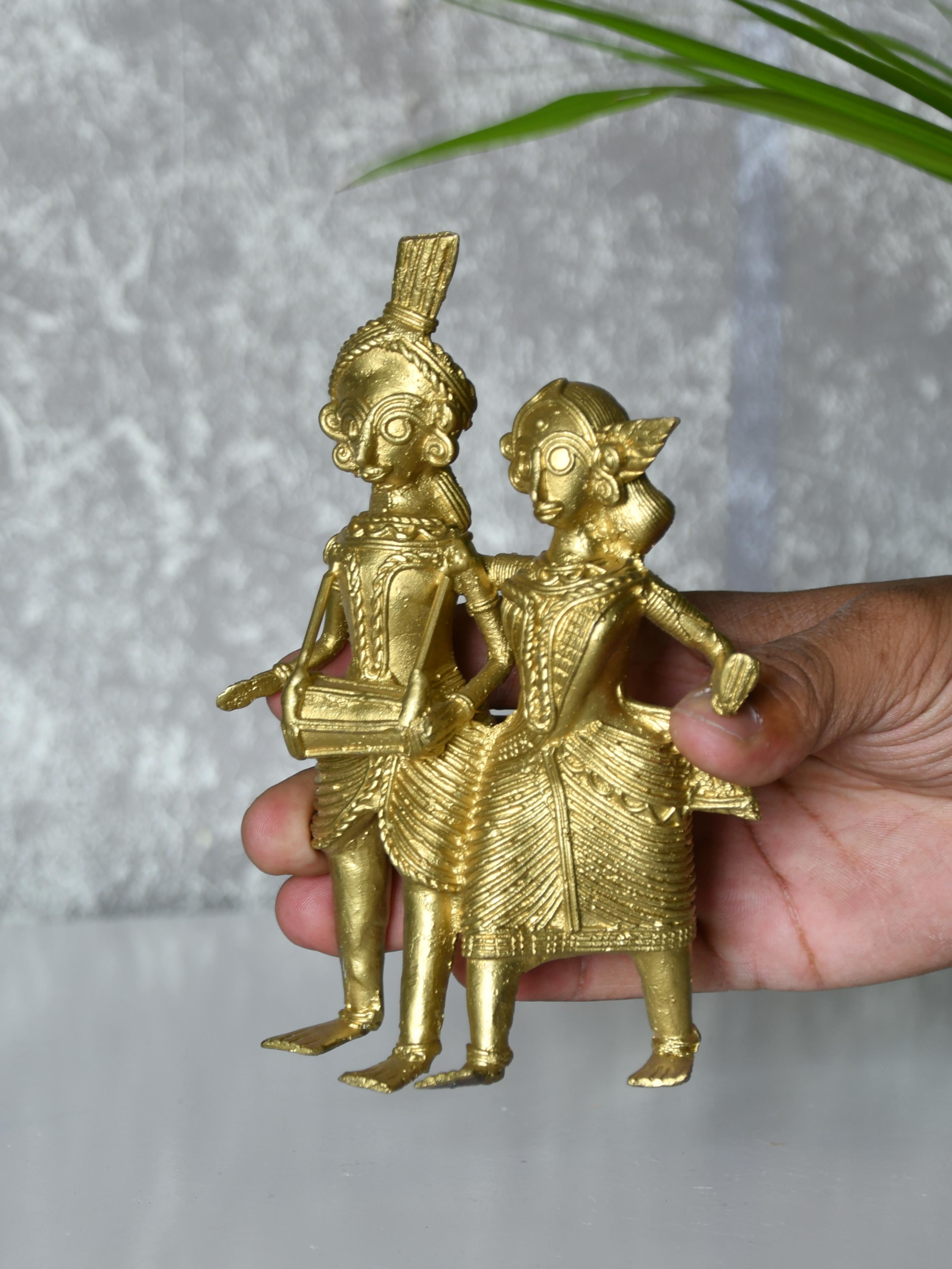 Sowpeace Artisanal Brass Dhokra Sculpture: Tribal Couple with Dhol
