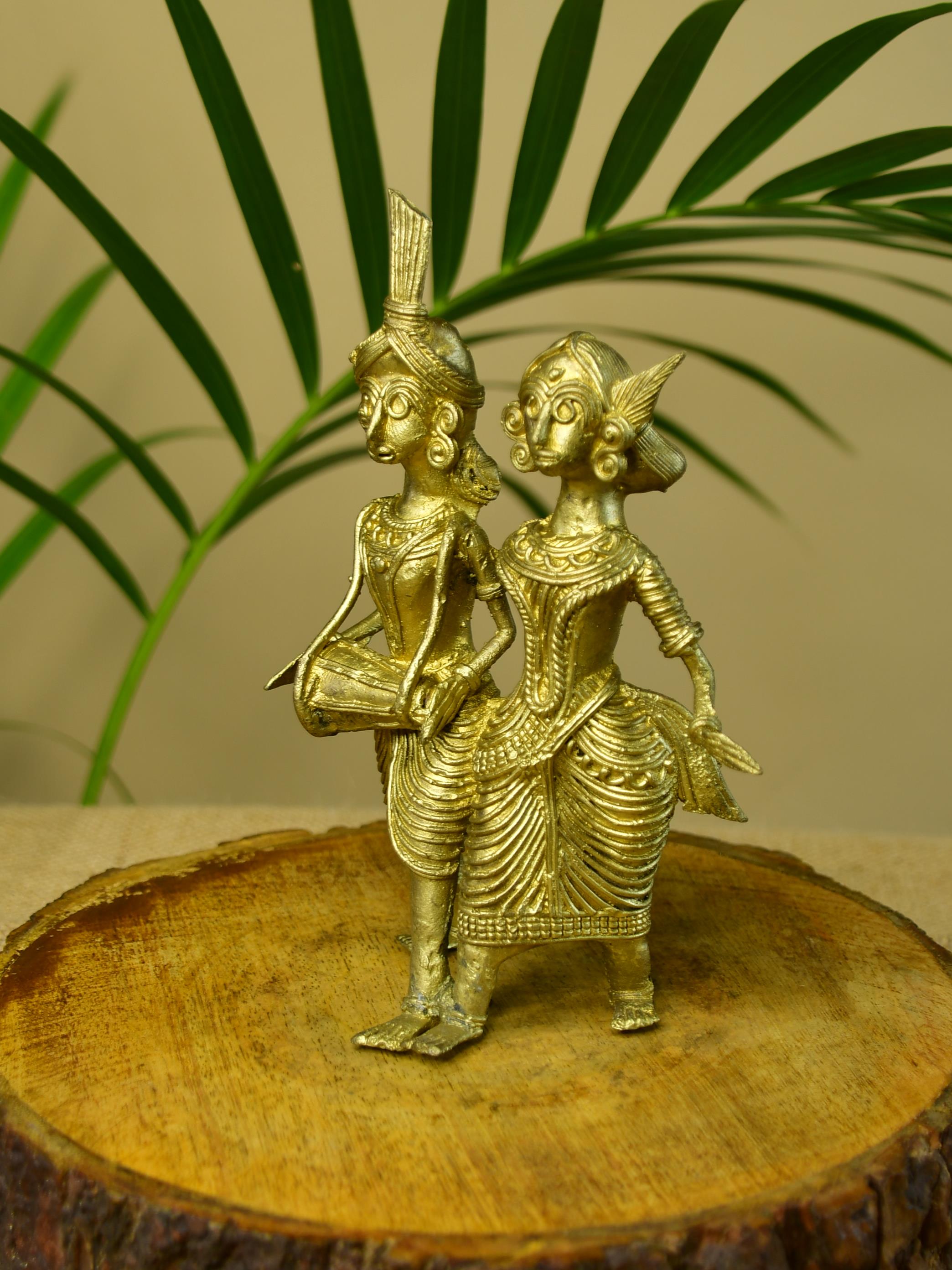 Sowpeace Artisanal Brass Dhokra Sculpture: Tribal Couple with Dhol