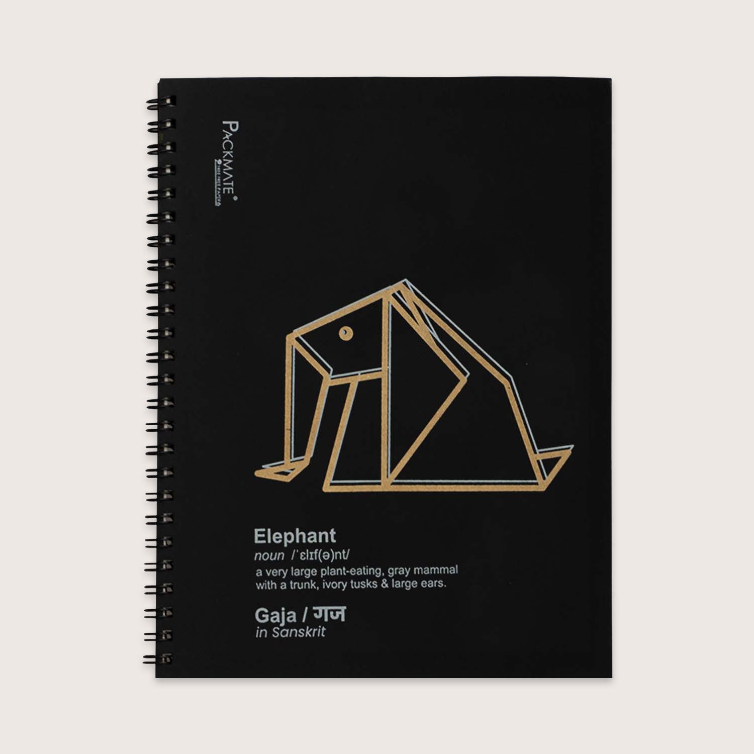 Packmate Spiral Notebook - (Pack of 5) Made From 100% Recycled Paper ( cover design: Origami Elephant )