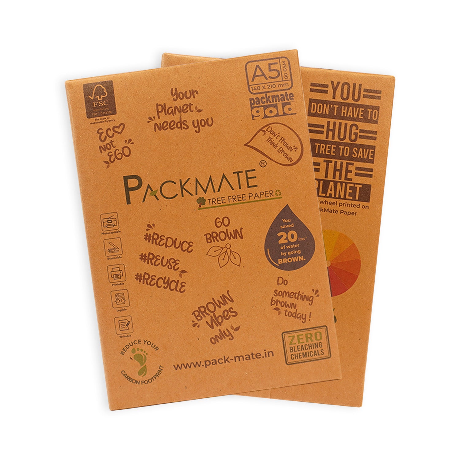 Packmate Gold Unbleached Copier - Natural Shade - A5 Size - | Made of 100% Recycled Paper - Tree Free Paper - 2 Ream - 1000 sheets