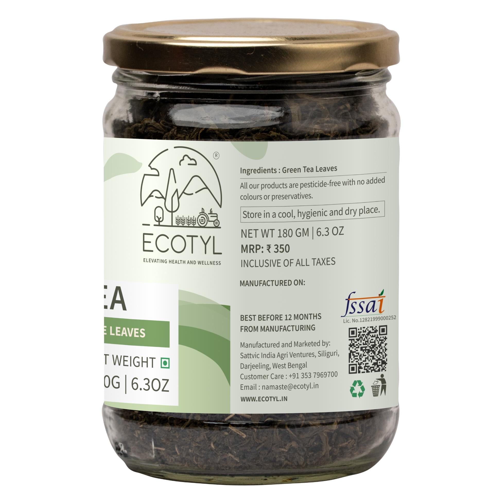 Ecotyl Green Tea Leaves From Darjeeling | Handpicked | 180g