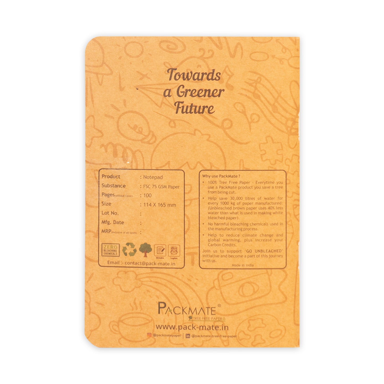 Packmate Notepad | Made Using 100% Recycled Paper | 100 pages per Note pad ( cover design: Thoughts of an undiscovered genius)