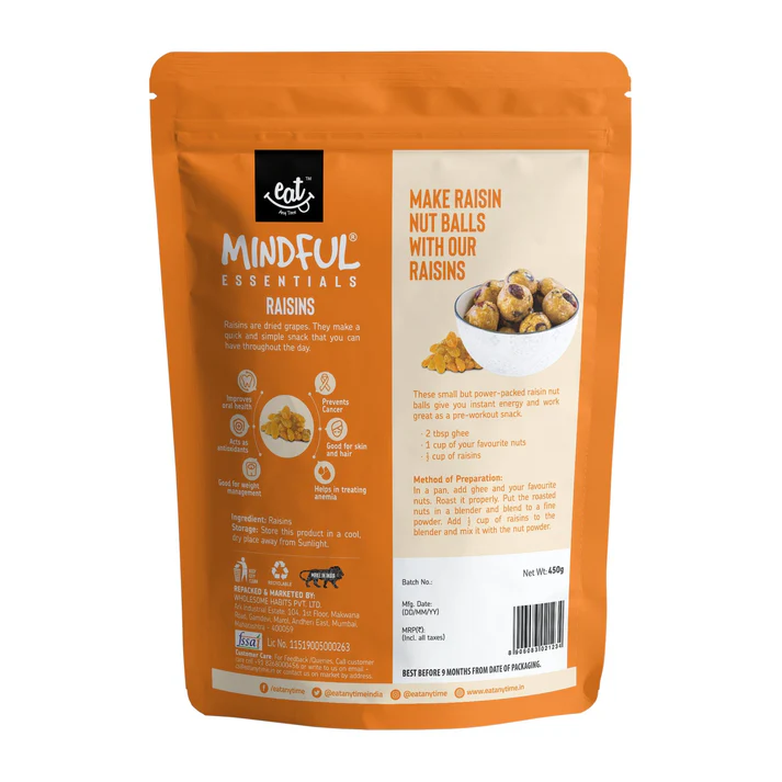 EAT Anytime Mindful Premium Seedless Golden Raisins , 450g