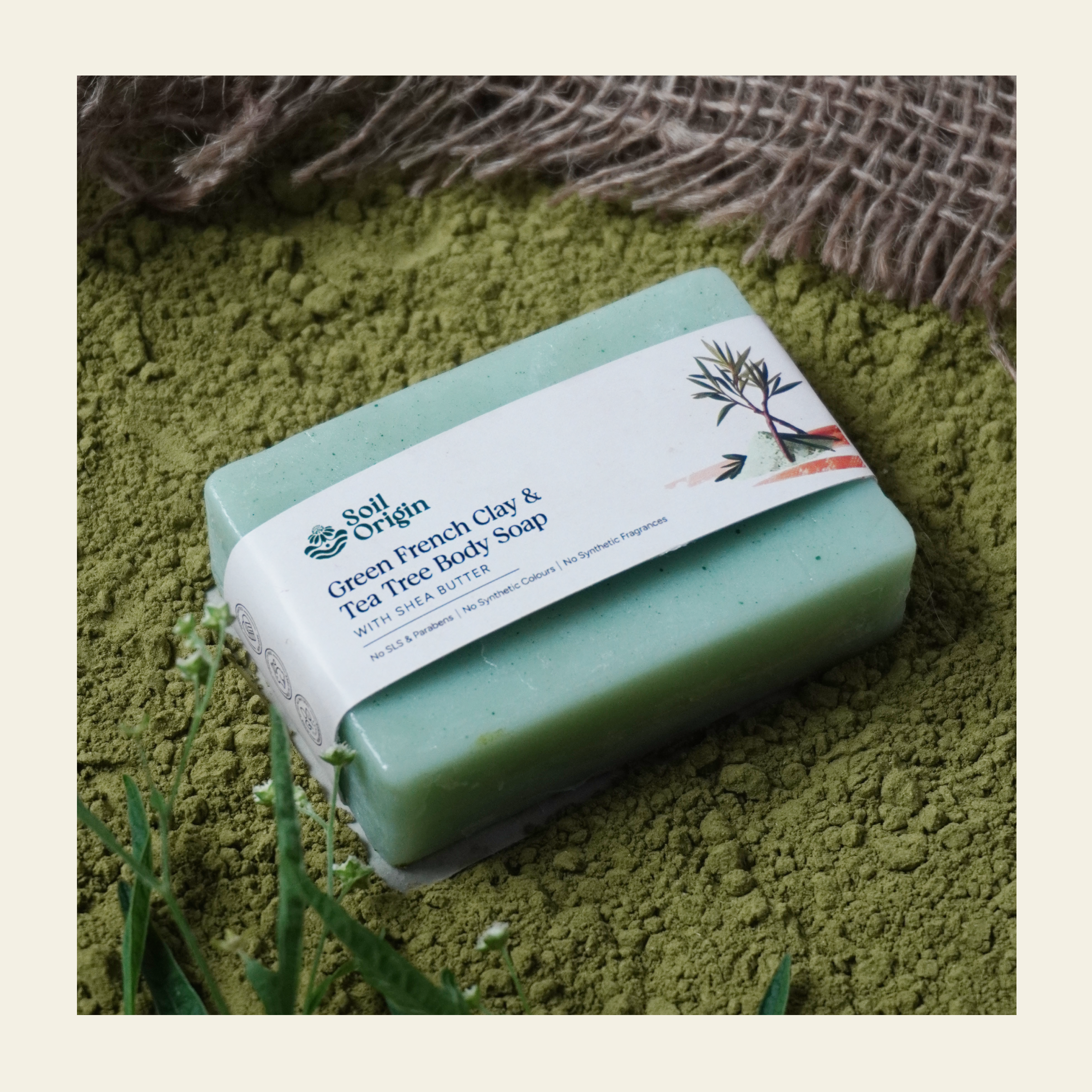 Soil Origin Green French Clay & Tea Tree Body Soap With Shea Butter - 100 Gm