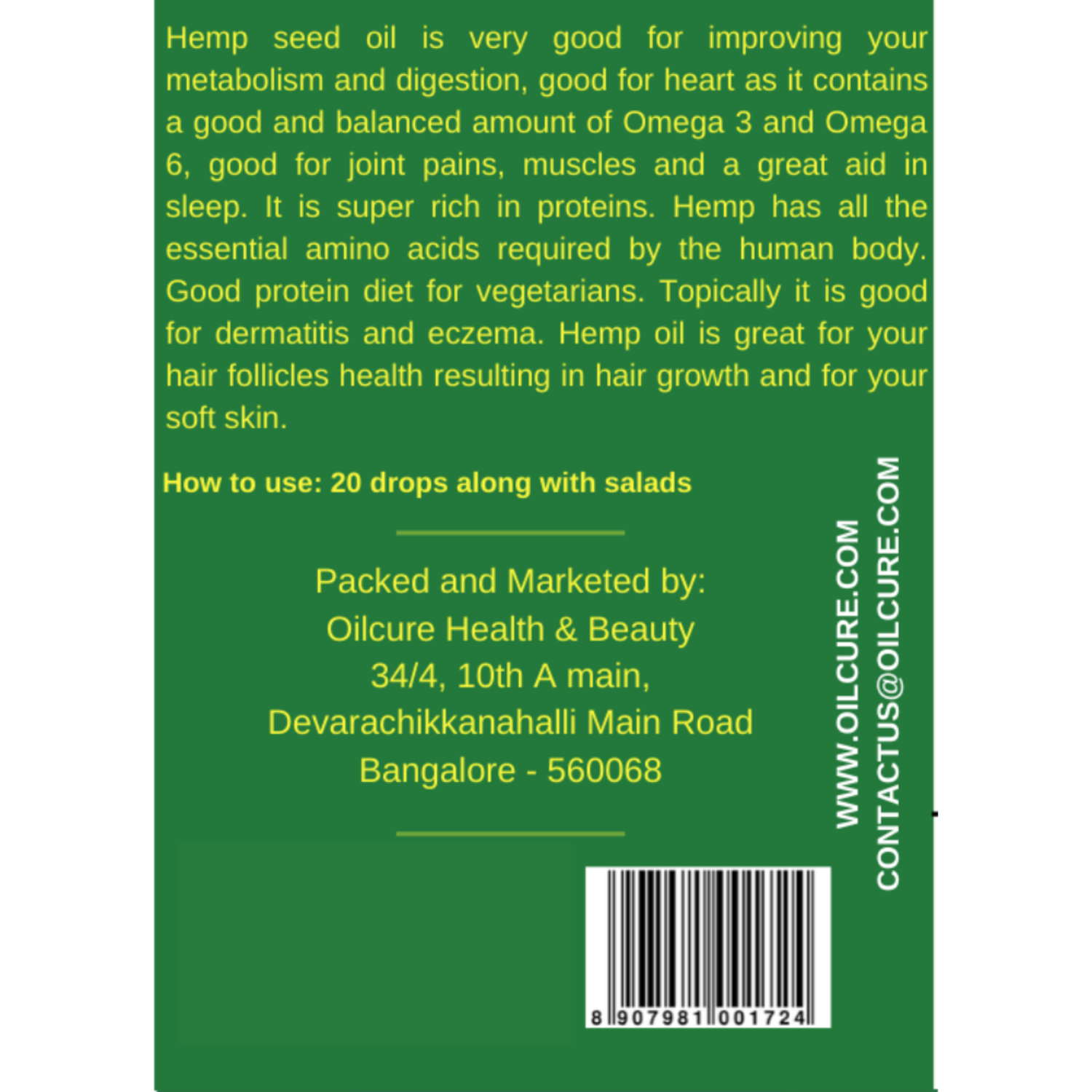 Oilcure Hemp Seed Oil Cold Pressed- 100 ml