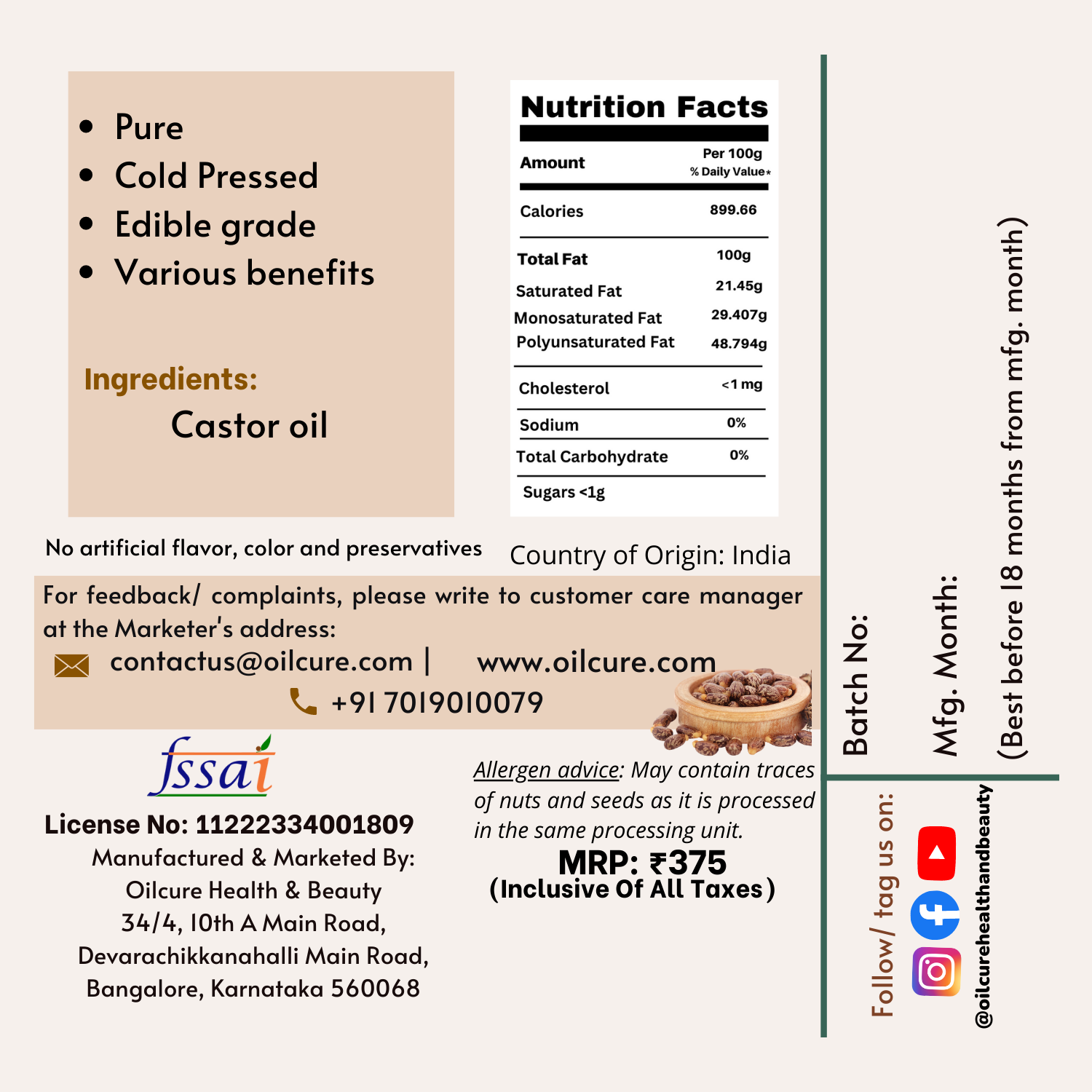 Oilcure Castor Oil - 500ml