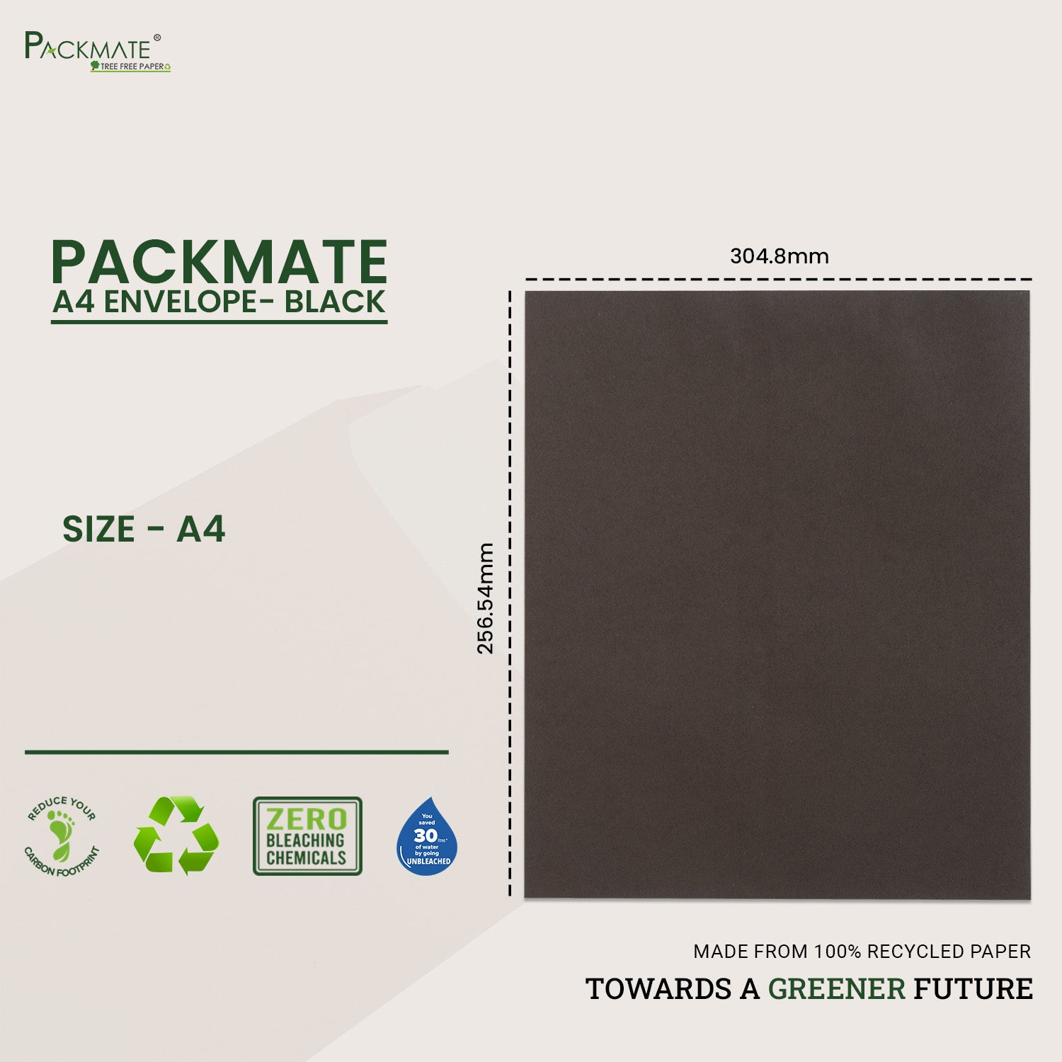 Packmate Black A4 Envelope (Pack of 50) | Made From 100% Recycled Paper
