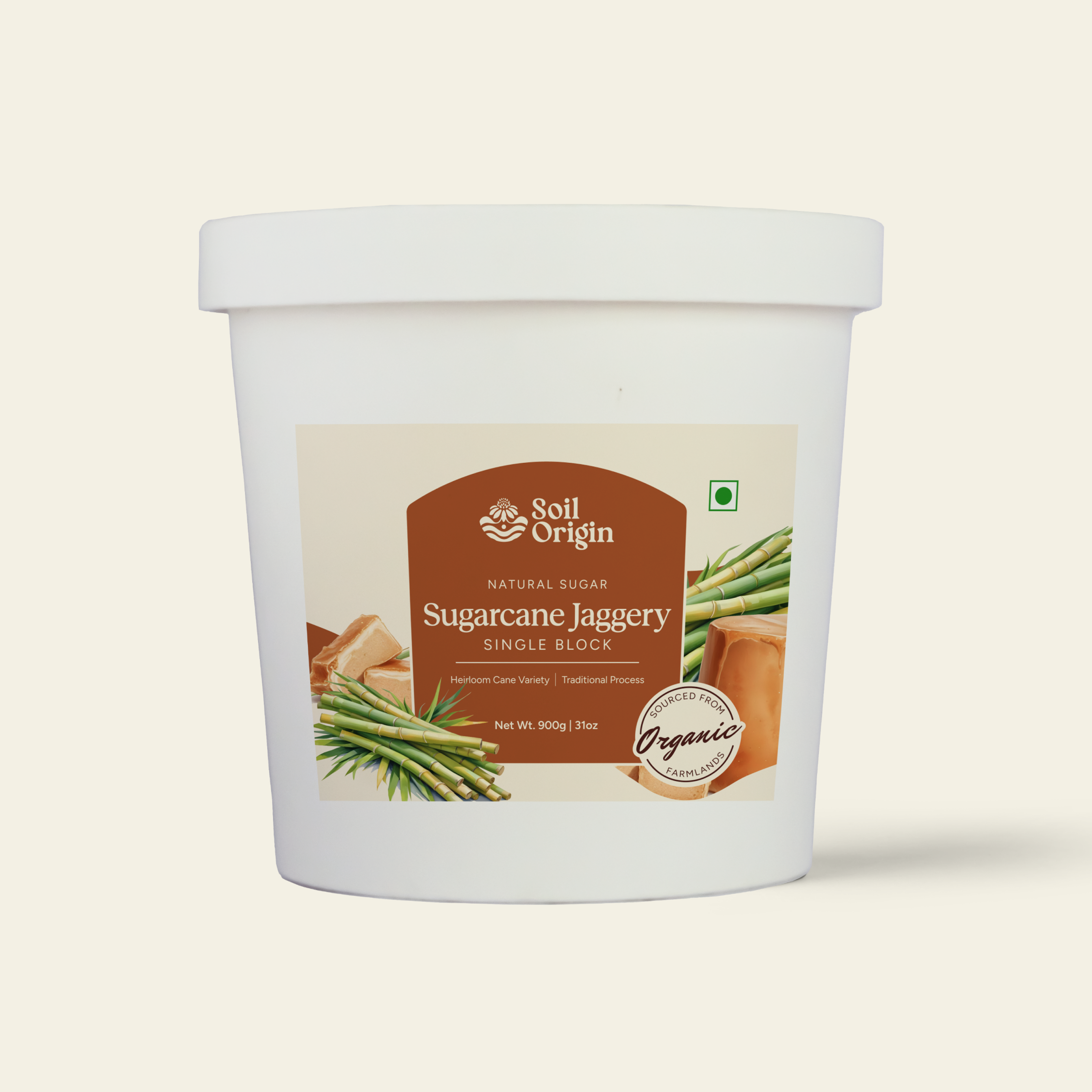 Soil Origin Sugarcane Jaggery Block - 900 Gm