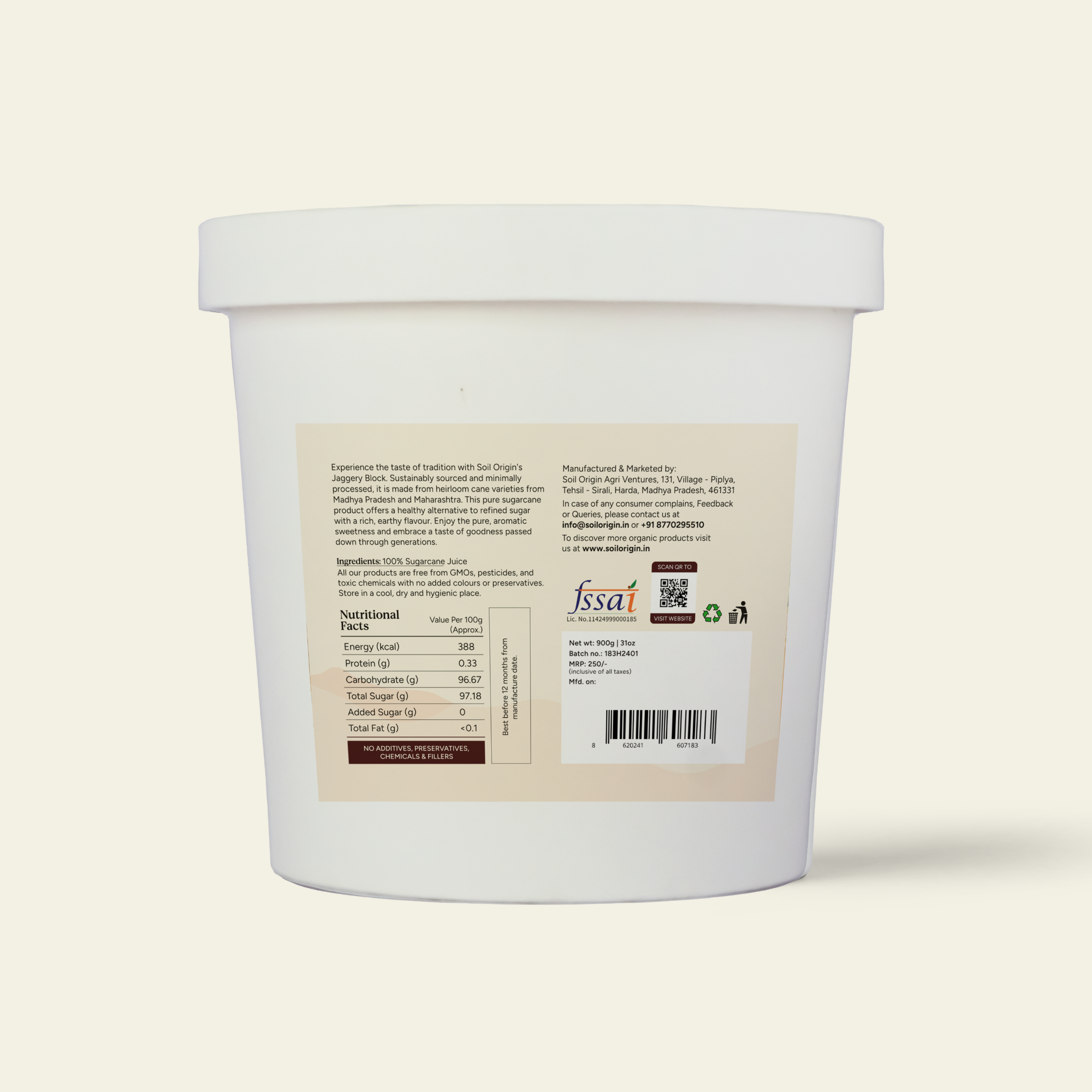 Soil Origin Sugarcane Jaggery Block - 900 Gm