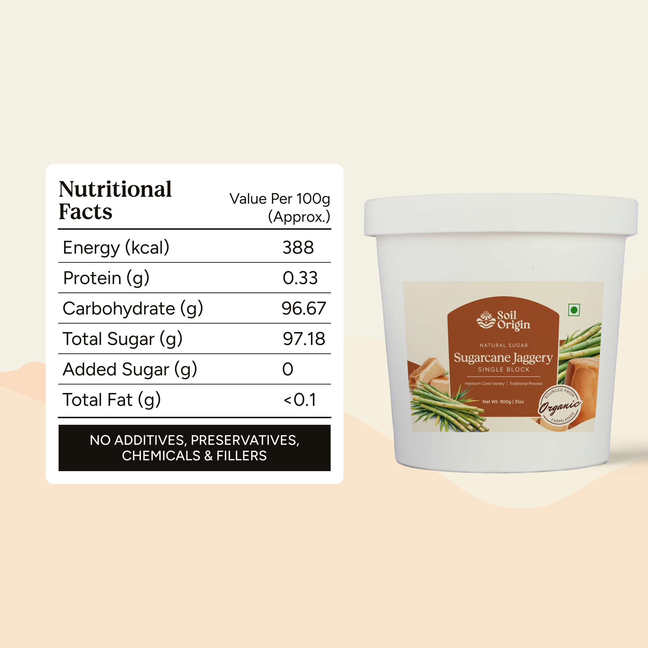 Soil Origin Sugarcane Jaggery Block - 900 Gm