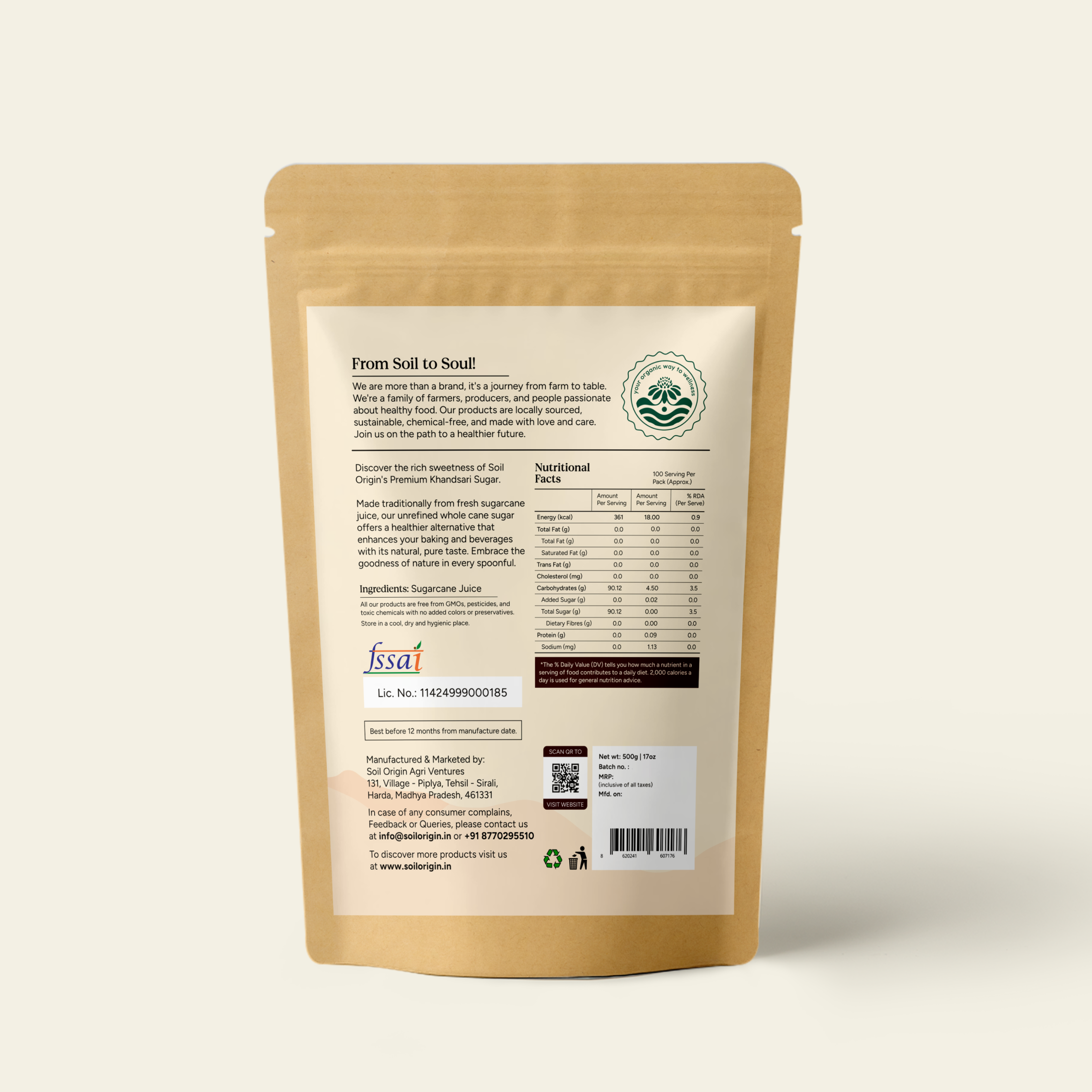 Soil Origin Khandsari Sugar (Raw Sugar) - 500 Gm