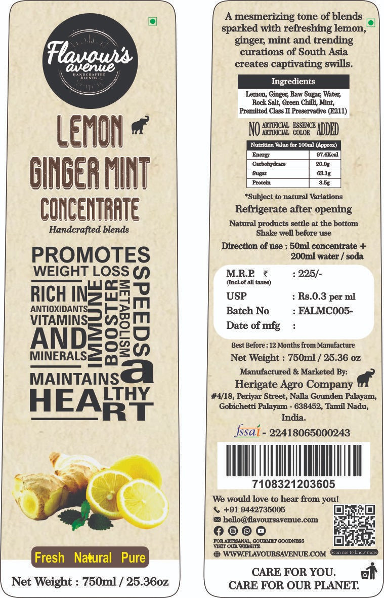 Flavours Avenue Lemon Ginger Mint Concentrate 750g