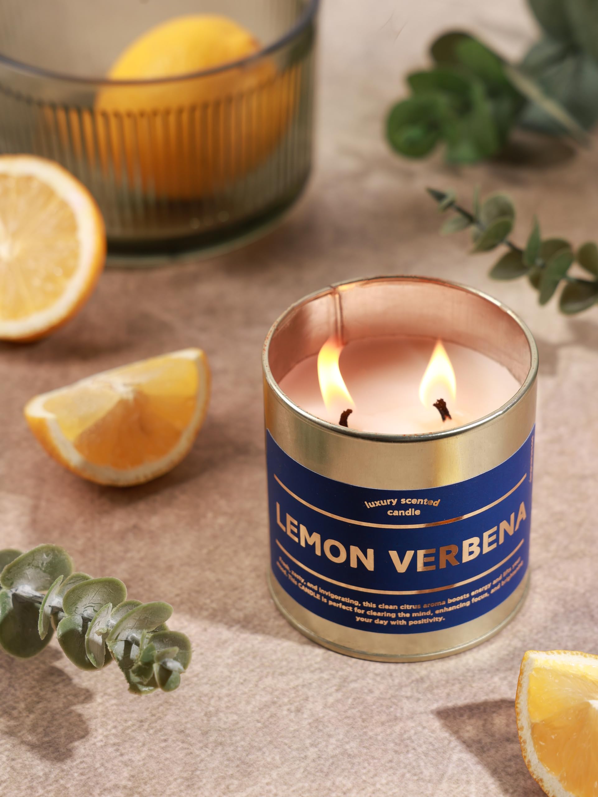 Golden Tin Container Lemon Fragrance Candle Gift Set with Golden Lid