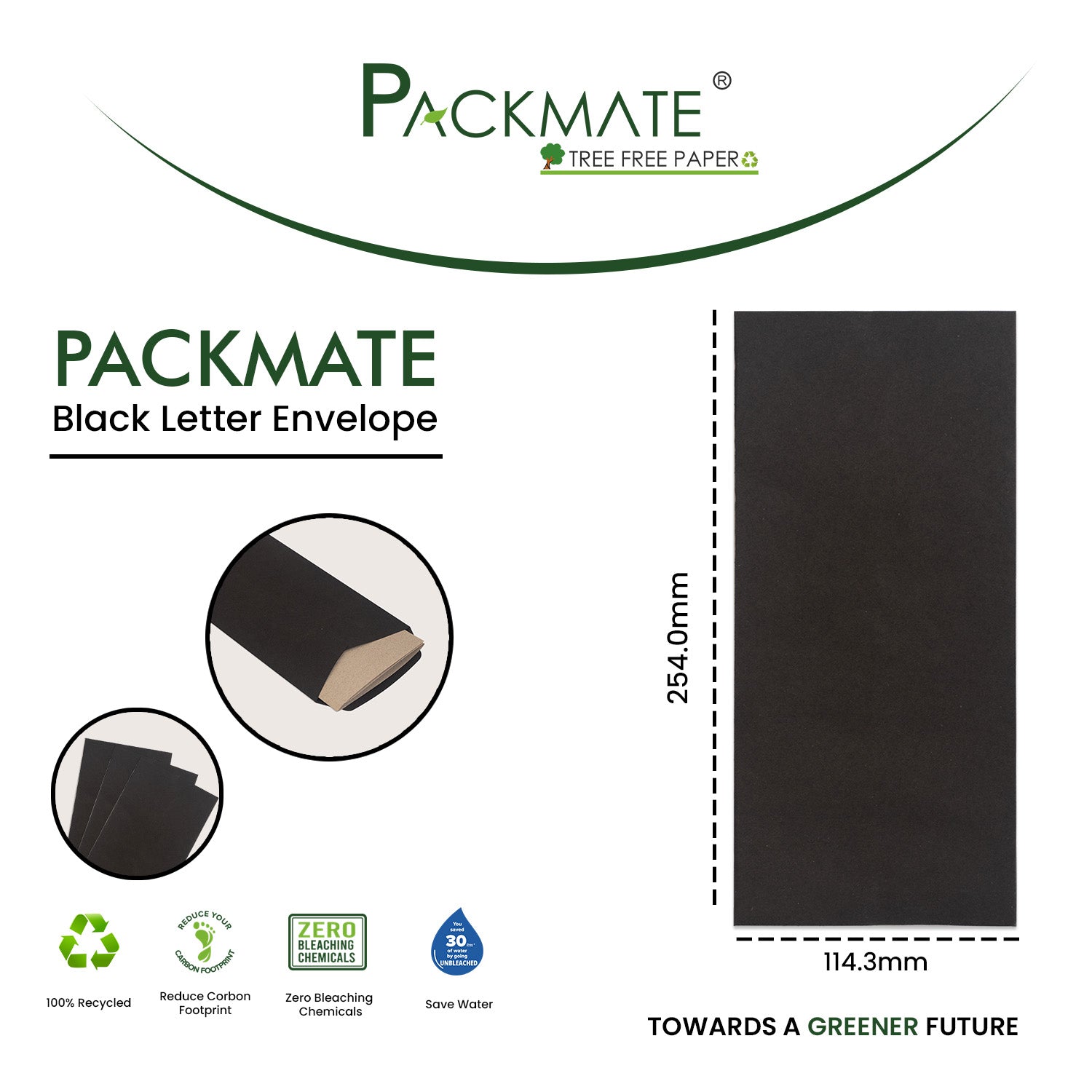 Packmate Black Letter Envelope (Pack of 50 Envelope) | Made From 100% Recycled Paper