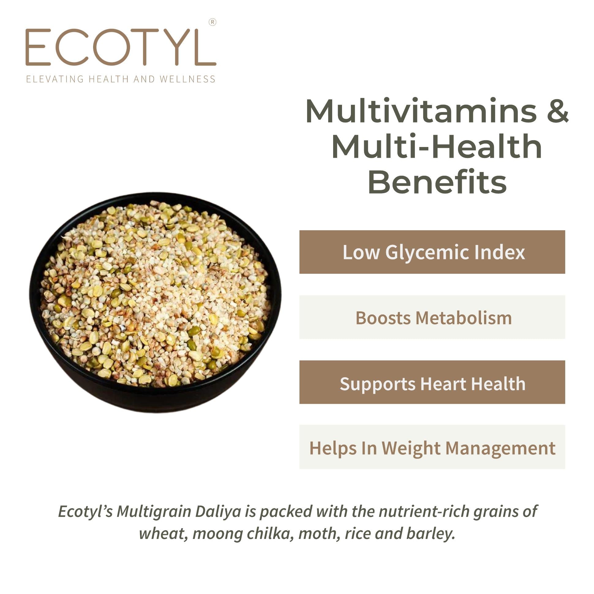 Ecotyl Multigrain Daliya | 5 Super Grains | Porridge | Easy to Make | 500g