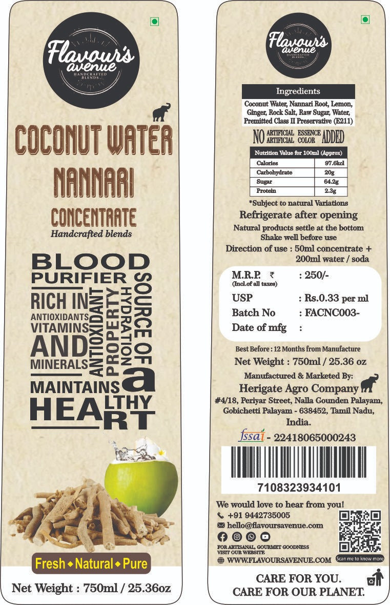 Flavours Avenue Nannari Coconut Water Concentrate 750ml