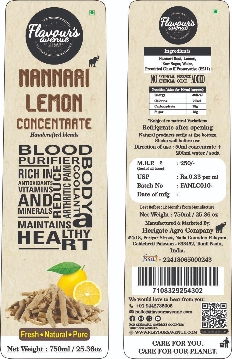 Flavours Avenue Nannari Lemon Concentrate 750ml