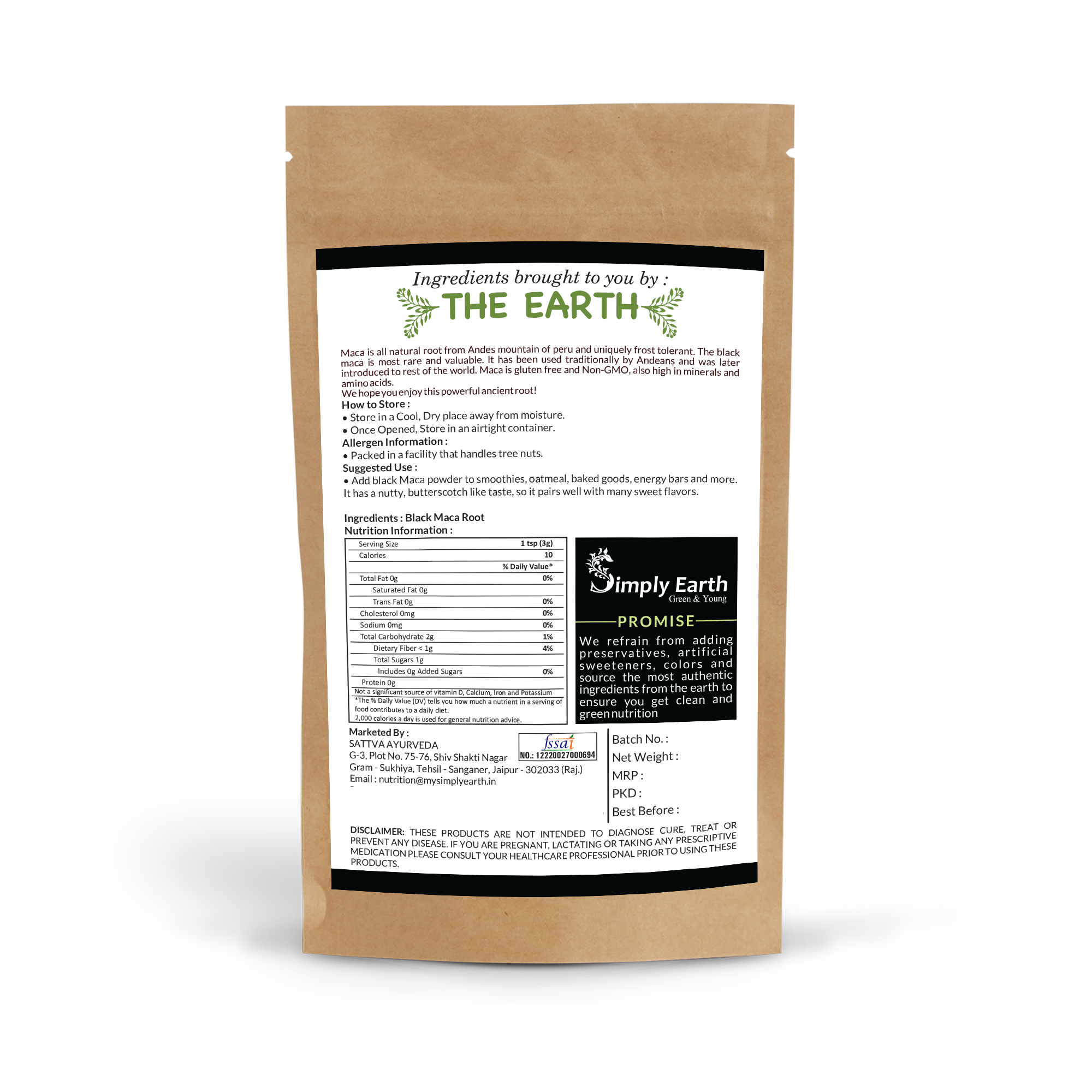 Simply Earth Peruvian Black Maca Root Powder - 100 GM