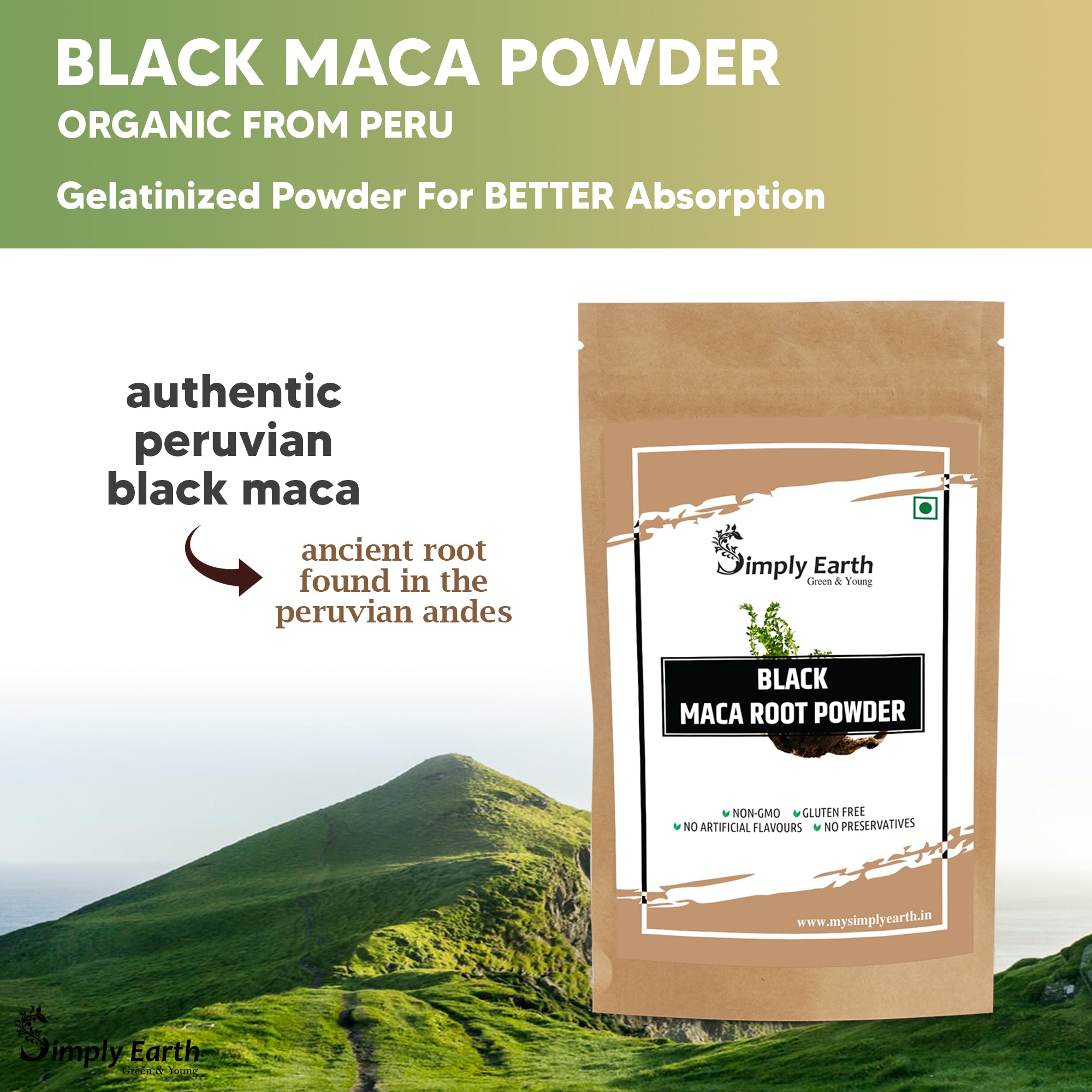 Simply Earth Peruvian Black Maca Root Powder - 100 GM