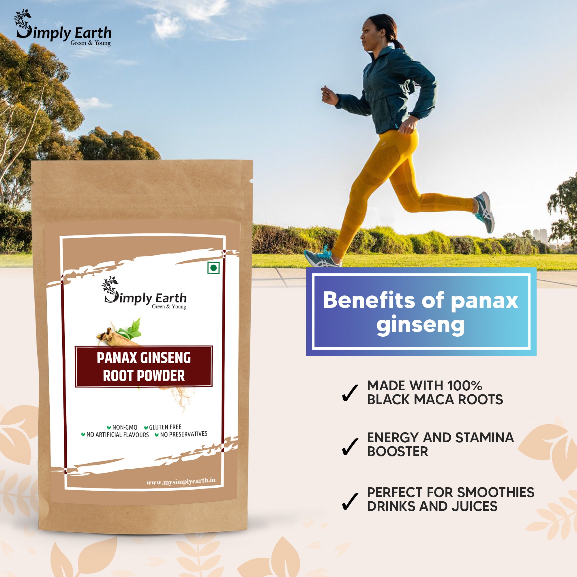 Simply Earth Panax Ginseng Powder, Korean Red Ginseng - 100 GM