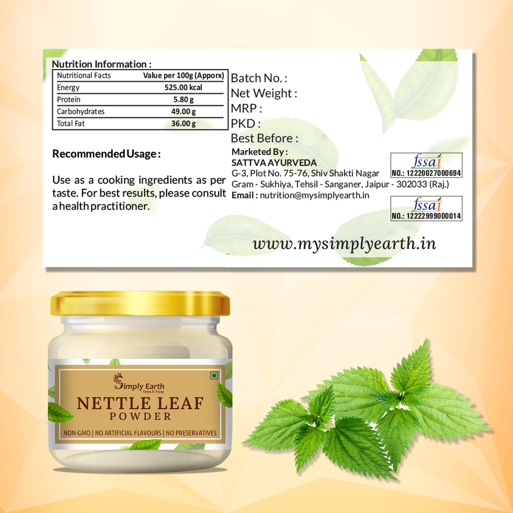 Simply Earth Organic Nettle Dried Leaves powder - 100 GM