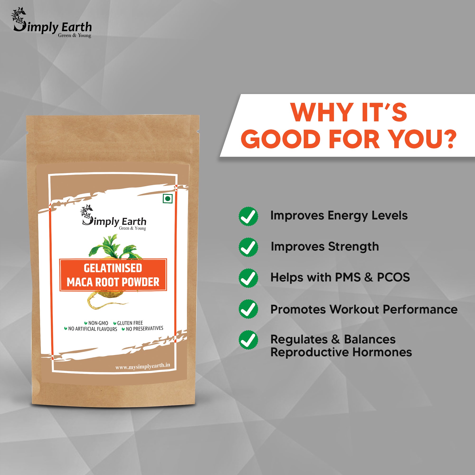 Simply Earth Gelatinized Peruvian Yellow Maca Root Powder - 95 GM