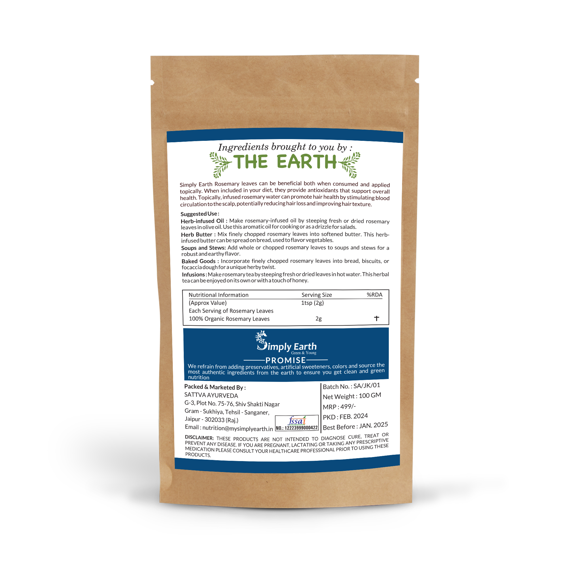 Simply Earth Rosemary Dried Leaves For Hair Growth- 100 GM