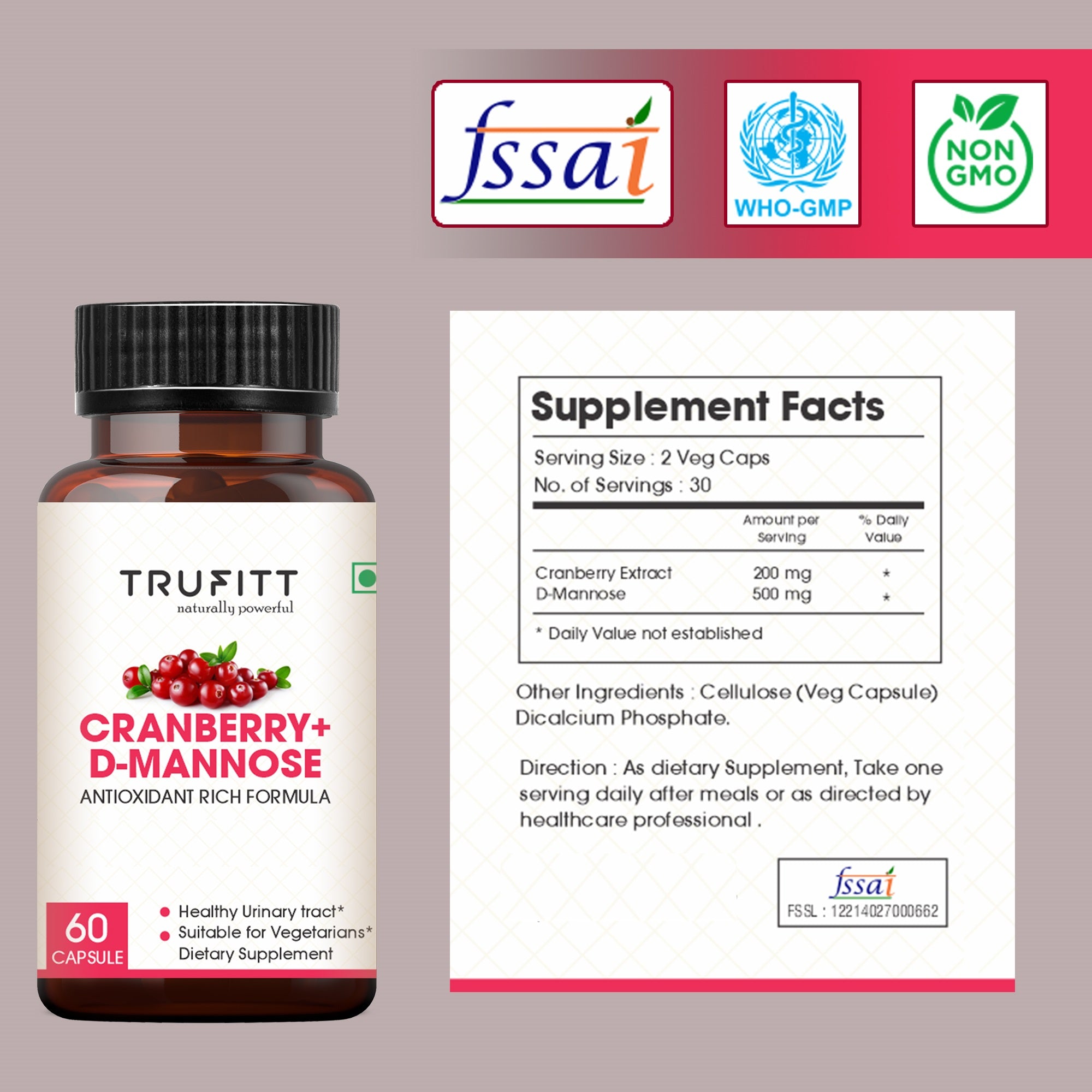 Trufitt Nutrition Trufitt Cranberry + D-Mannose Antioxidant - 60 Capsules