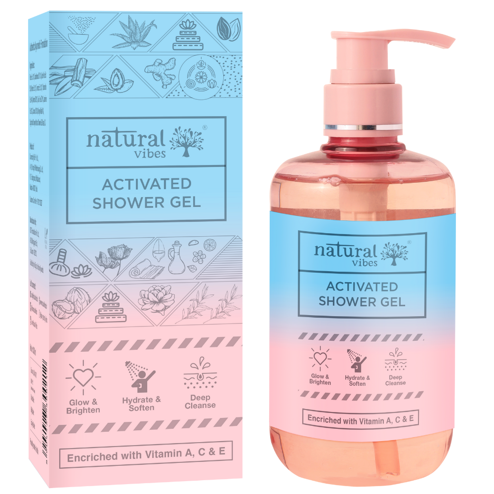 Natural Vibes Activated Shower Gel Body Wash - Glow, Hydrate, Deep Cleanse & Soften 300 ml