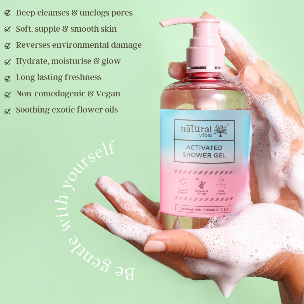 Natural Vibes Deep Cleanse & Exfoliating Routine - Shower Gel Body Wash & Scrubbing Glove 300 ml