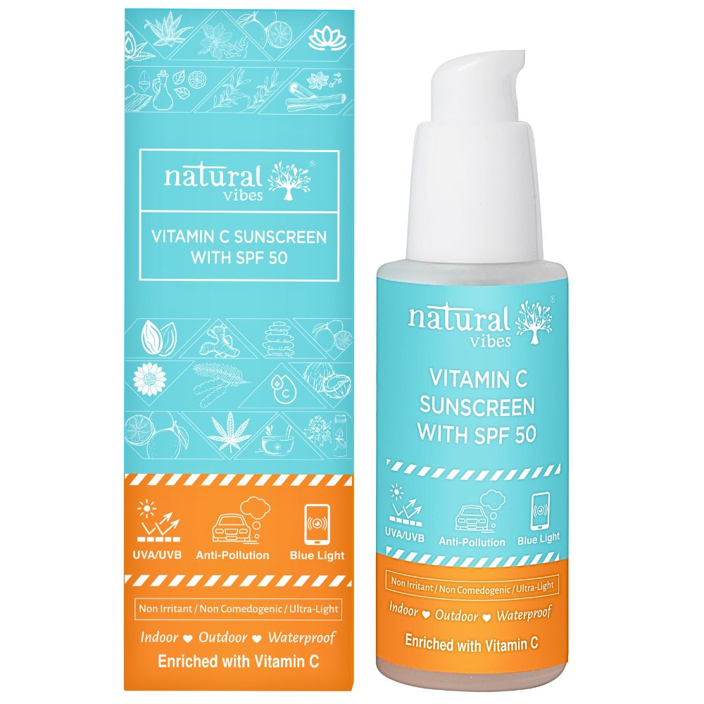 Natural Vibes Vitamin C Sunscreen SPF 50 + - UVA/UVB rays, Blue Light & Pollution Protection 50 ml