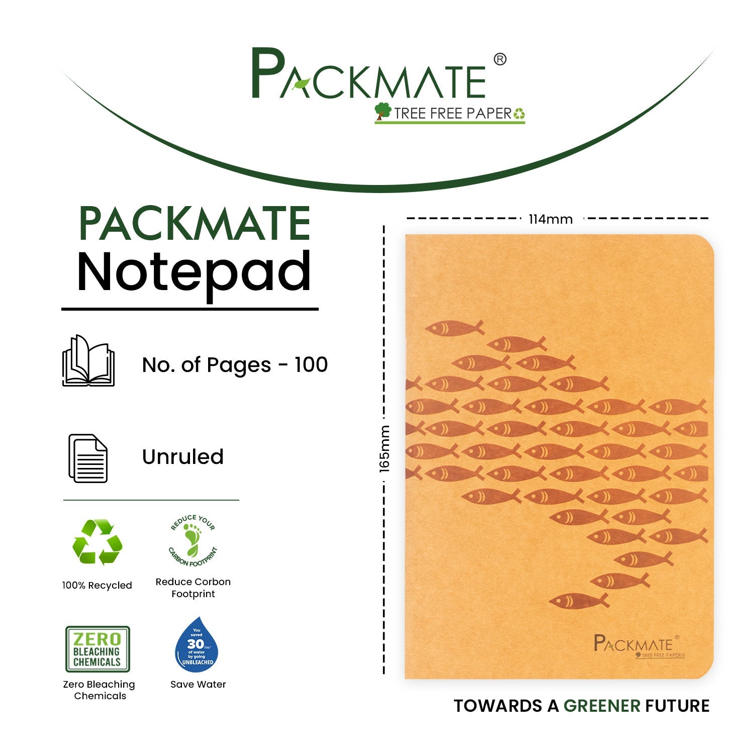 Packmate Notepad | Made Using 100% Recycled Paper | 100 pages per Note pad ( cover design: Fish )