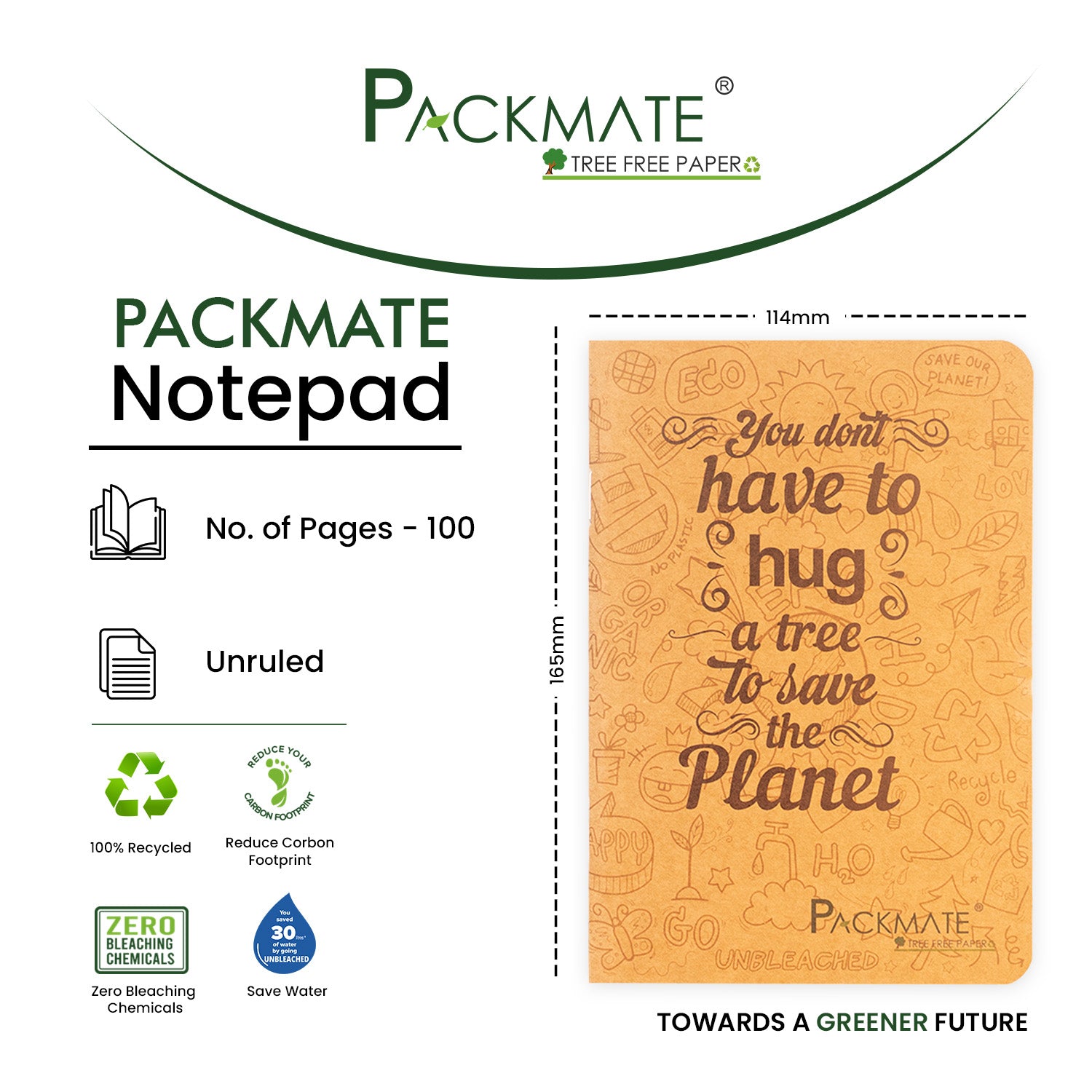 Packmate Notepad | Made Using 100% Recycled Paper | 100 pages per Note pad ( cover design: You don’t have to hug a tree)