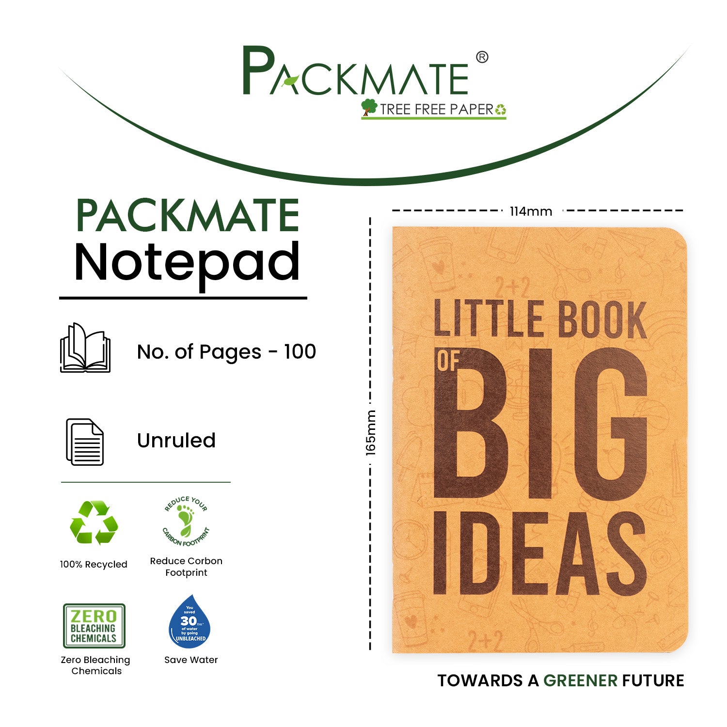 Packmate Notepad | Made Using 100% Recycled Paper | 100 pages per Note pad ( cover design: Little book of big ideas)