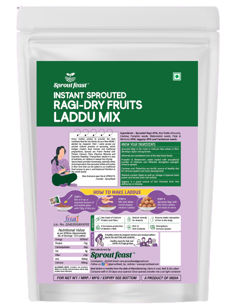 Sprout Feast Instant Sprouted Ragi Dry fruits Laddu Mix 250g
