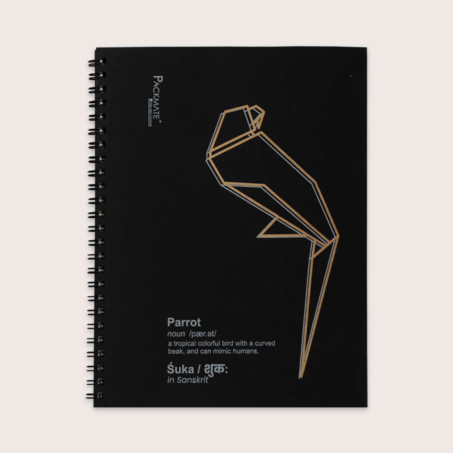 Packmate Spiral Notebook - (Pack of 5) Made From 100% Recycled Paper ( cover design: Origami Parrot)