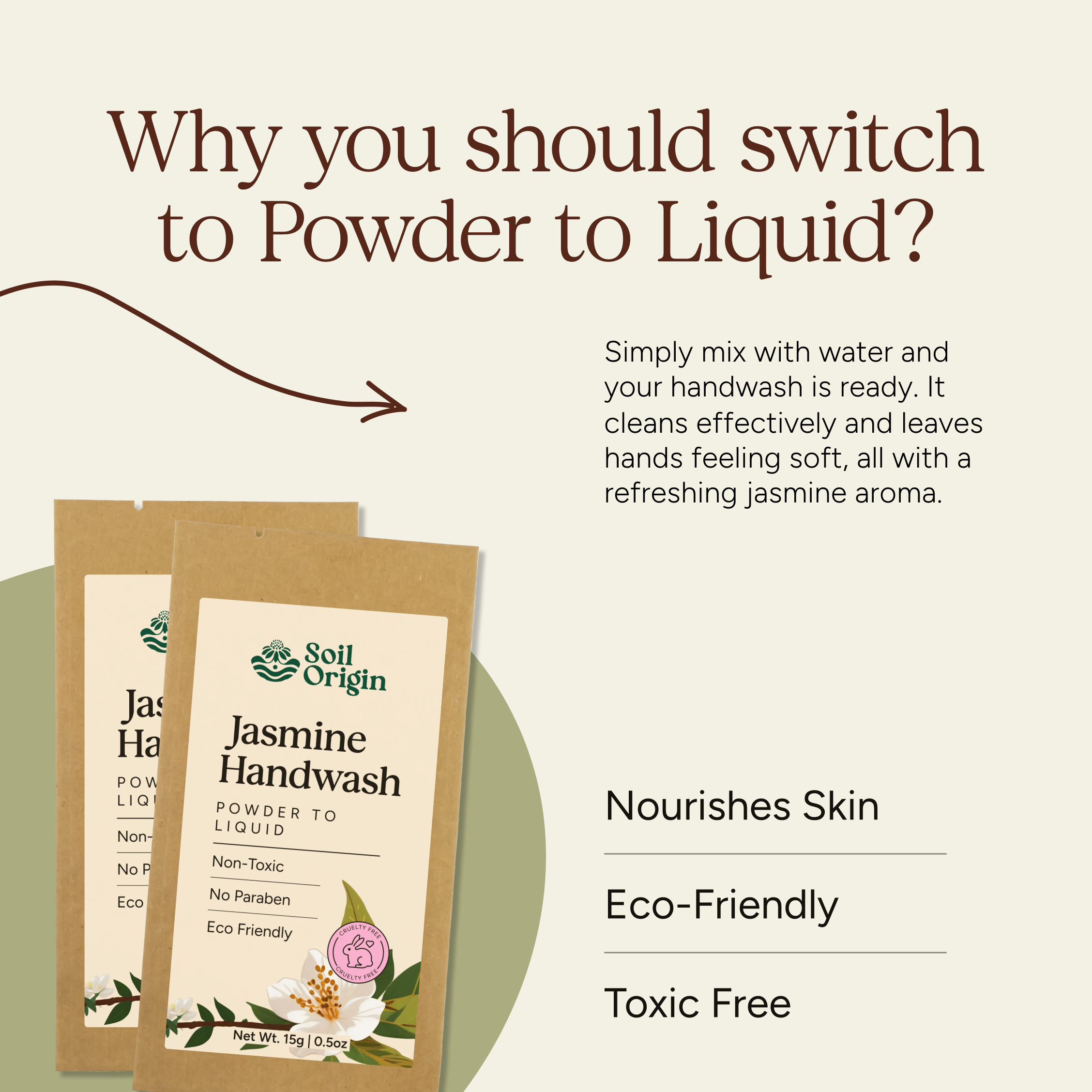 Soil Origin Powder to Liquid Handwash (Jasmine), Toxic Free, Makes 250 Ml
