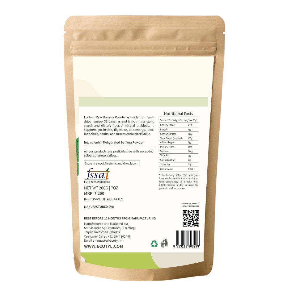 Ecotyl Raw Banana Powder | Prebiotic Superfood | Supports Gut Health | 200g