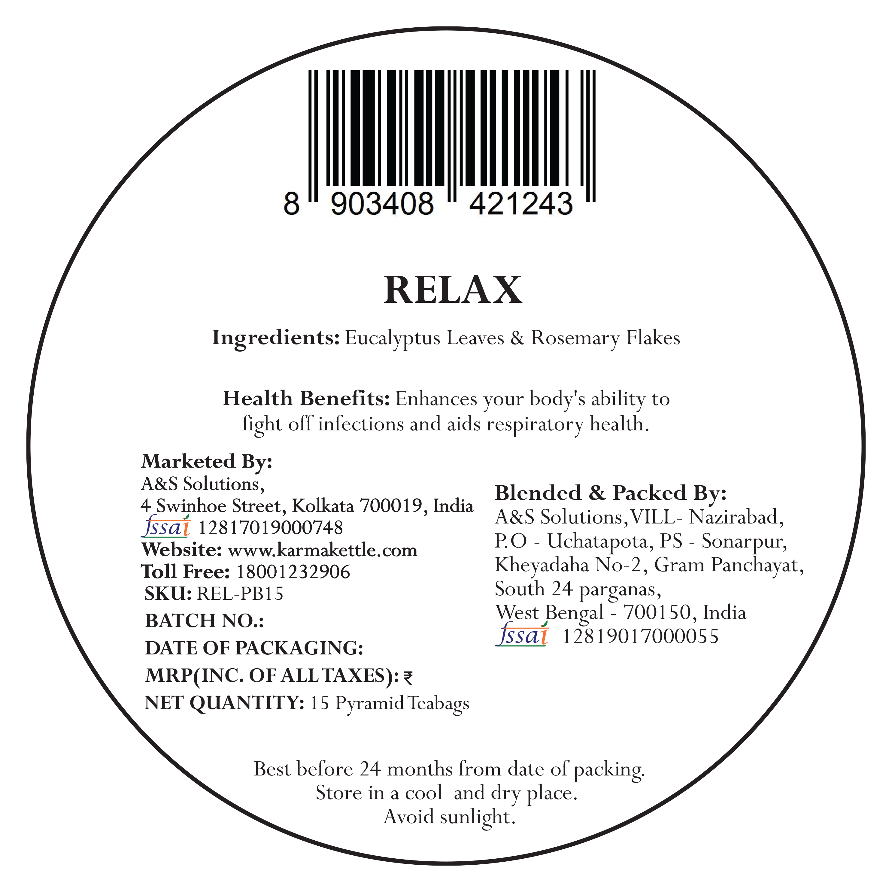 Karma Kettle Eucalyptus & Rosemary- Relax 30g (15 Tea Bags)