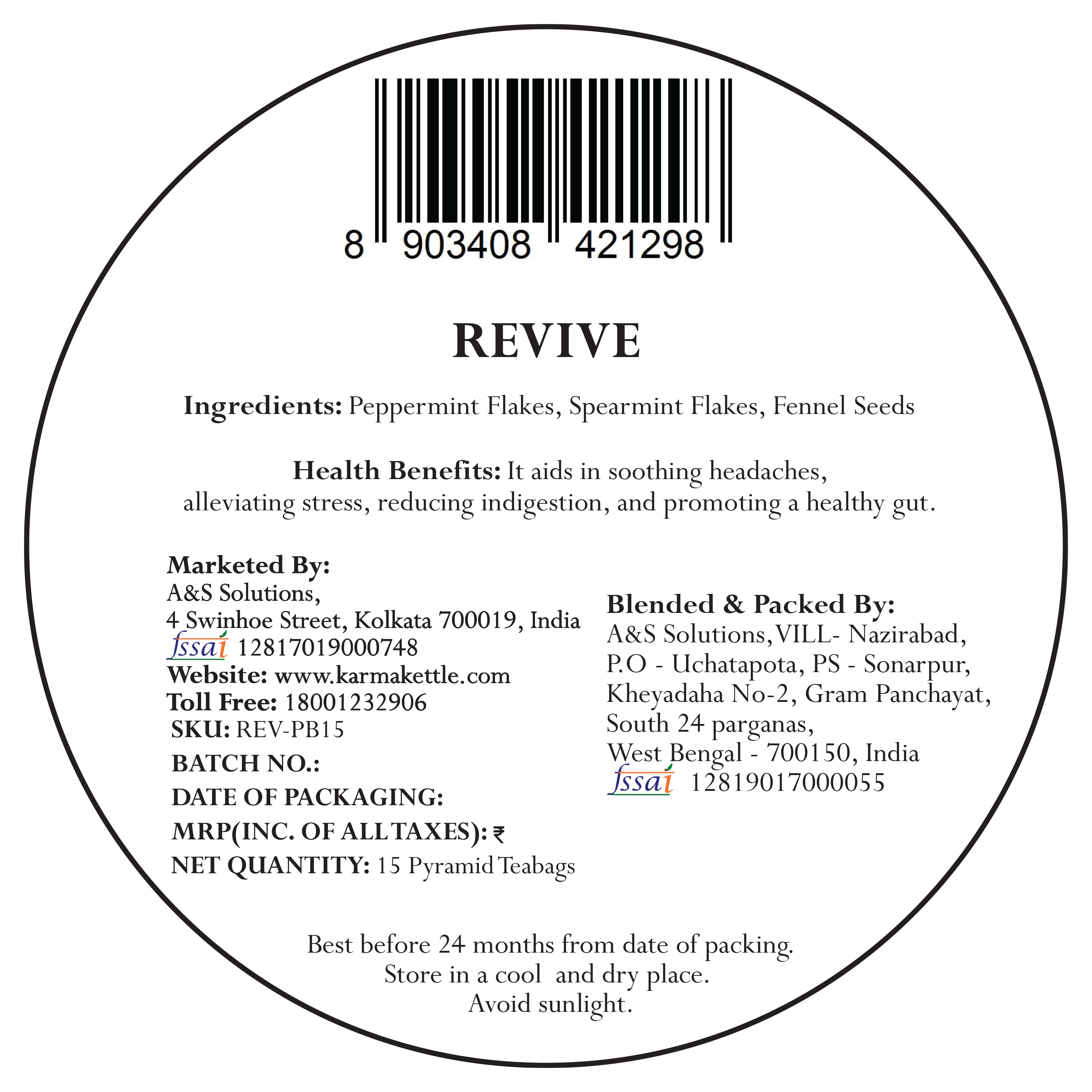 Karma Kettle Fennel & Mint Tea- Revive 30g (15 Tea Bags)