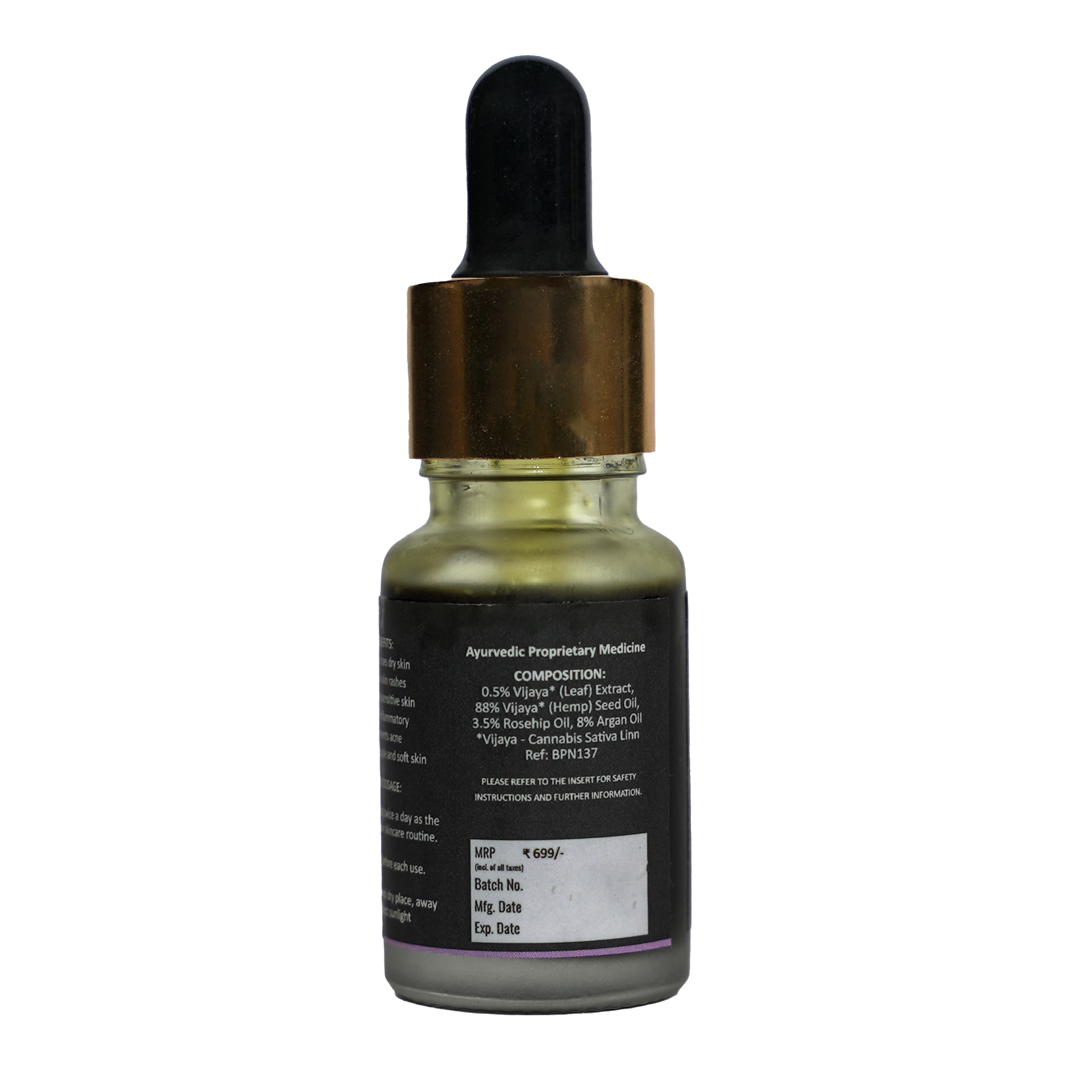 India Hemp CannaBliss SKIN CARE (with 0.5% Cannabis Leaf Extract + Argan & Rosehip - Oil + Hemp Seed Oil) - 10 ML