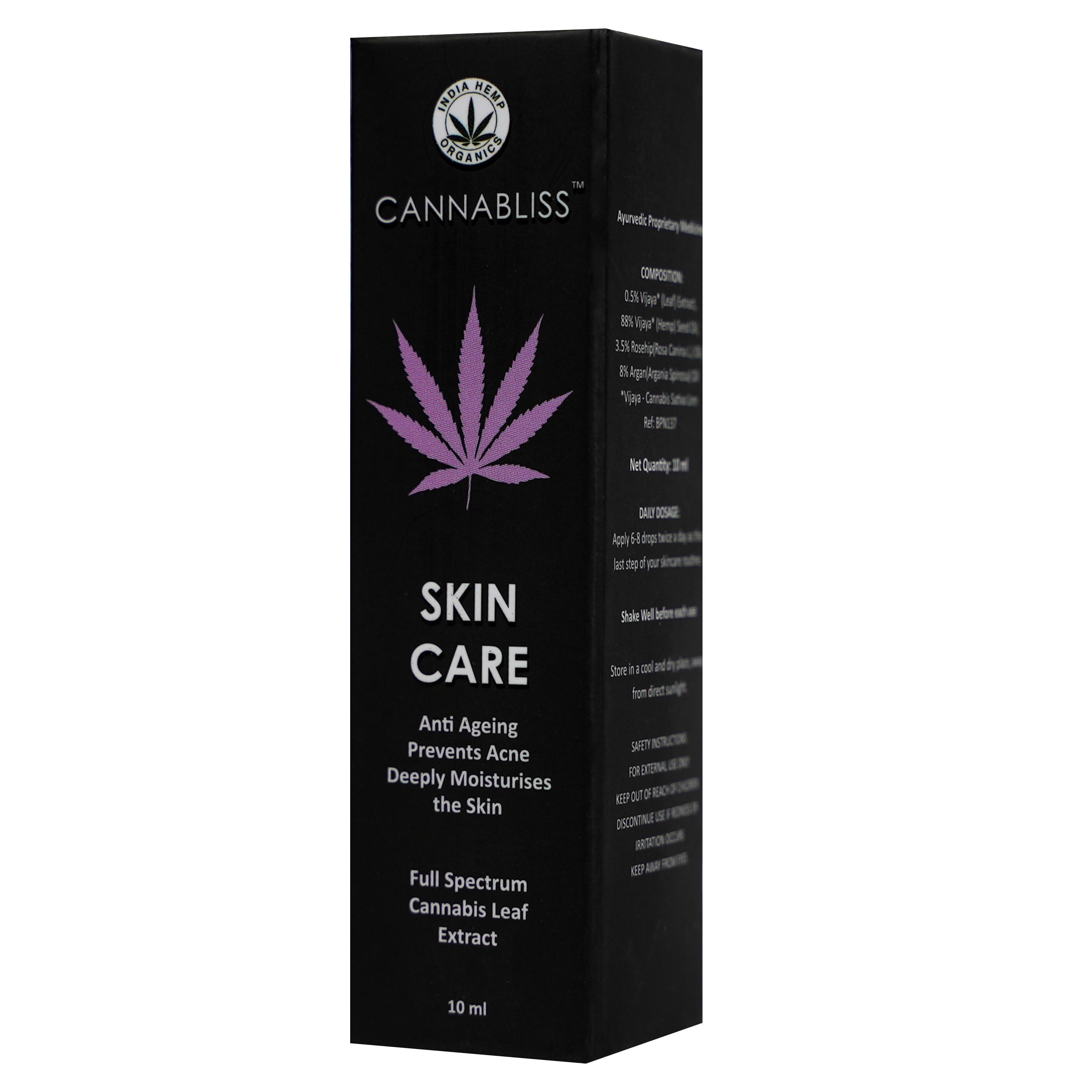 India Hemp CannaBliss SKIN CARE (with 0.5% Cannabis Leaf Extract + Argan & Rosehip - Oil + Hemp Seed Oil) - 10 ML