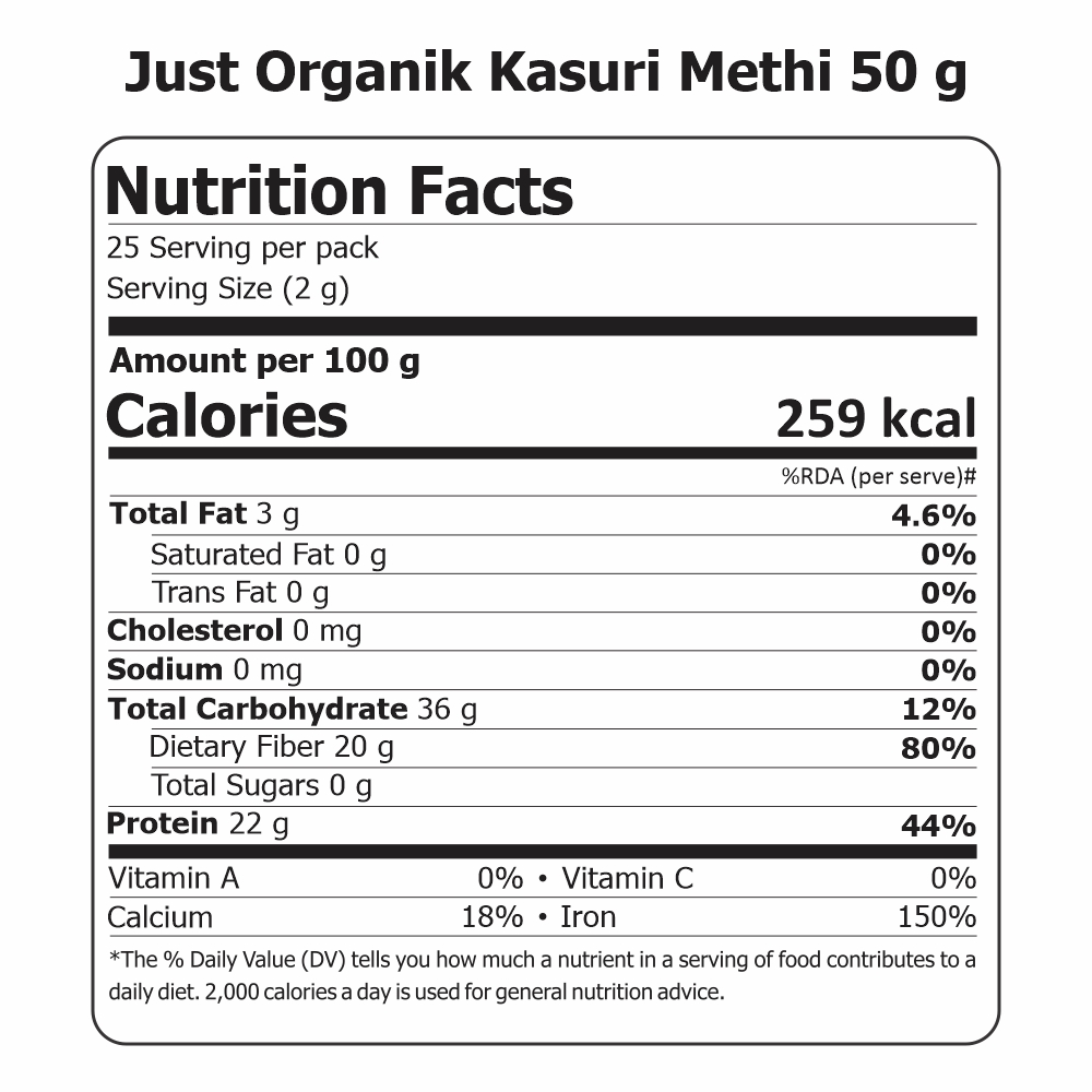 Just Organik Organic Kasuri Methi 200g (pack of 4, 4x50g)