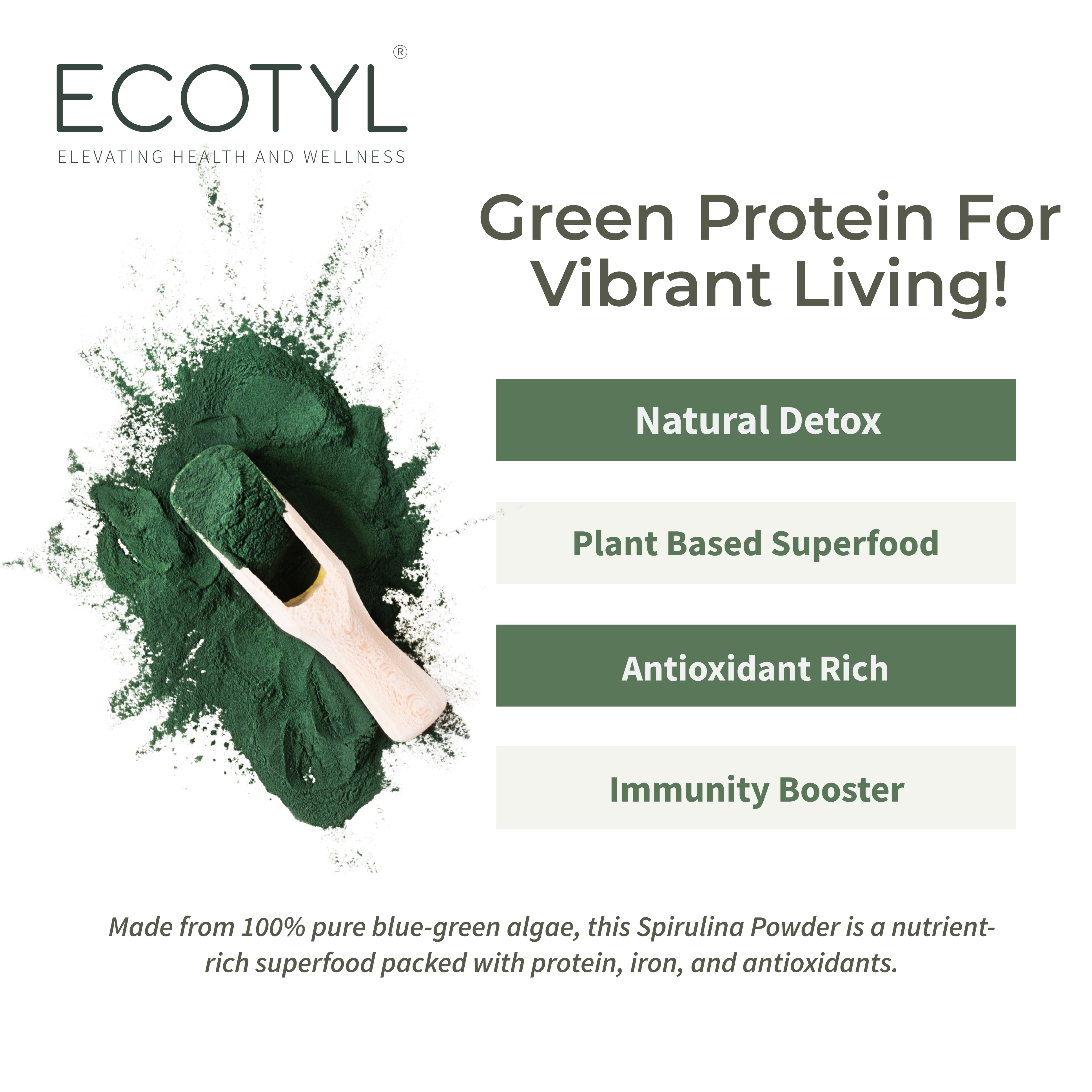 Ecotyl Spirulina Powder | Superfood | High Protein & Nutrients | 100g