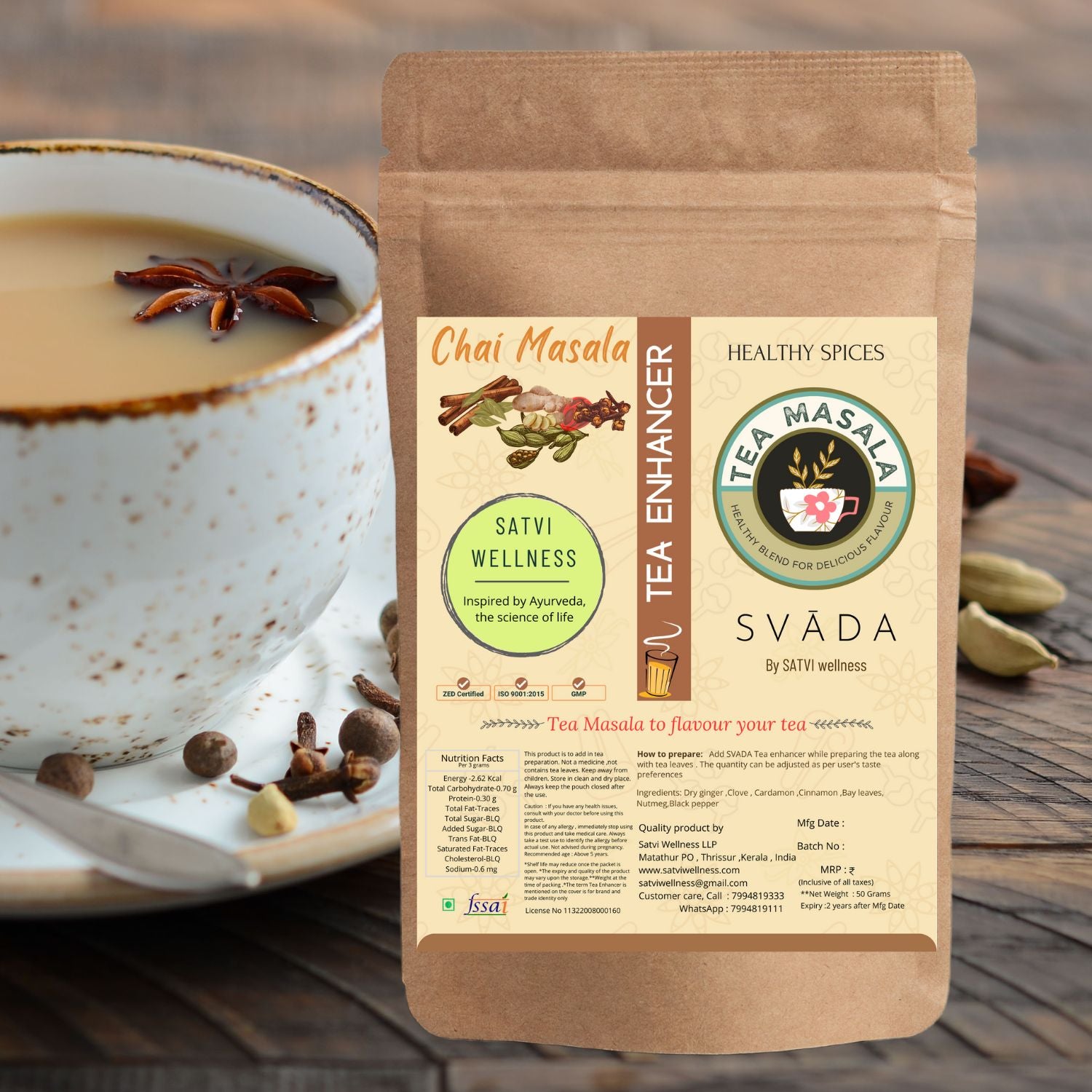 Satvi Wellness Tea masala - Indian Chai Masala with Ginger