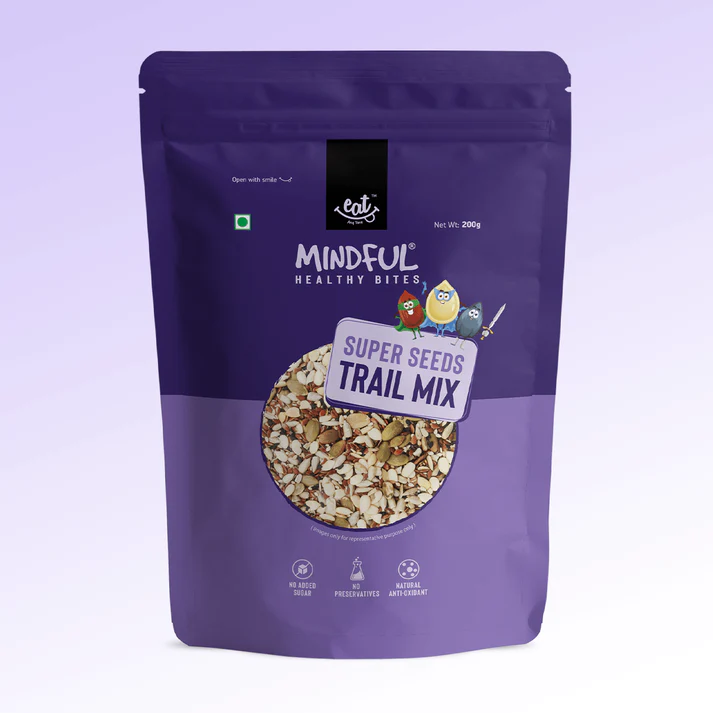 EAT Any time Mindful Super Seeds Mix - Pumpkin, Sunflower, Watermelon, Flax & Chia Seeds | Weight Management |Rich in Vitamin B & E |Rich in Minerals |Full of antioxidants | High in Protein | High in Fiber - 200g