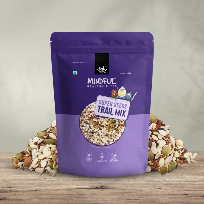 EAT Any time Mindful Super Seeds Mix - Pumpkin, Sunflower, Watermelon, Flax & Chia Seeds | Weight Management |Rich in Vitamin B & E |Rich in Minerals |Full of antioxidants | High in Protein | High in Fiber - 200g