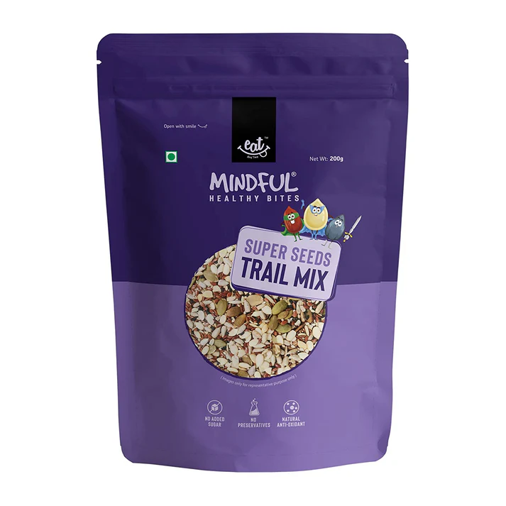 EAT Any time Mindful Super Seeds Mix - Pumpkin, Sunflower, Watermelon, Flax & Chia Seeds | Weight Management |Rich in Vitamin B & E |Rich in Minerals |Full of antioxidants | High in Protein | High in Fiber - 200g